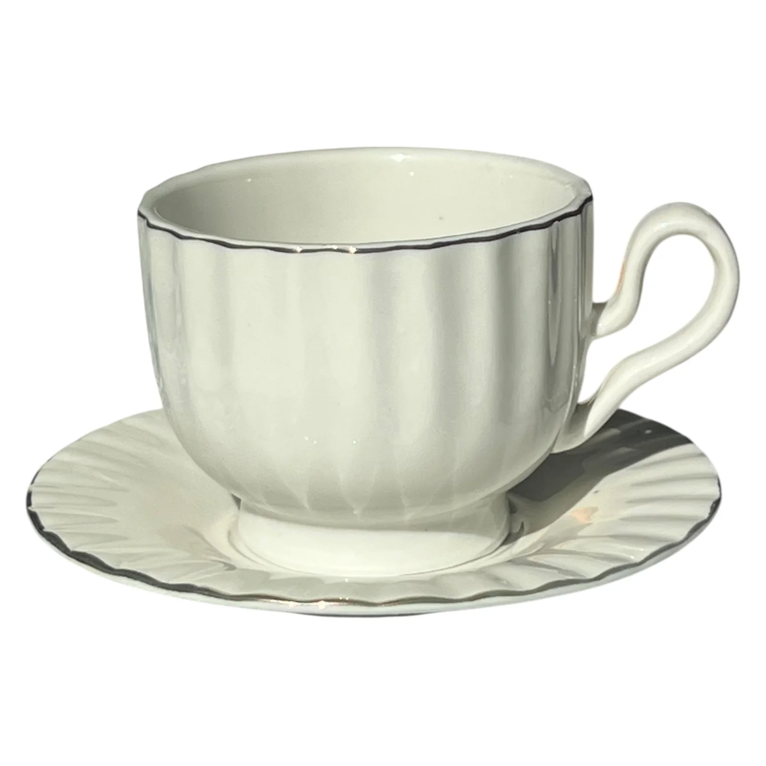 Set de 6 tazas con plato – Porcelana blanca con filo plateado - Image 3