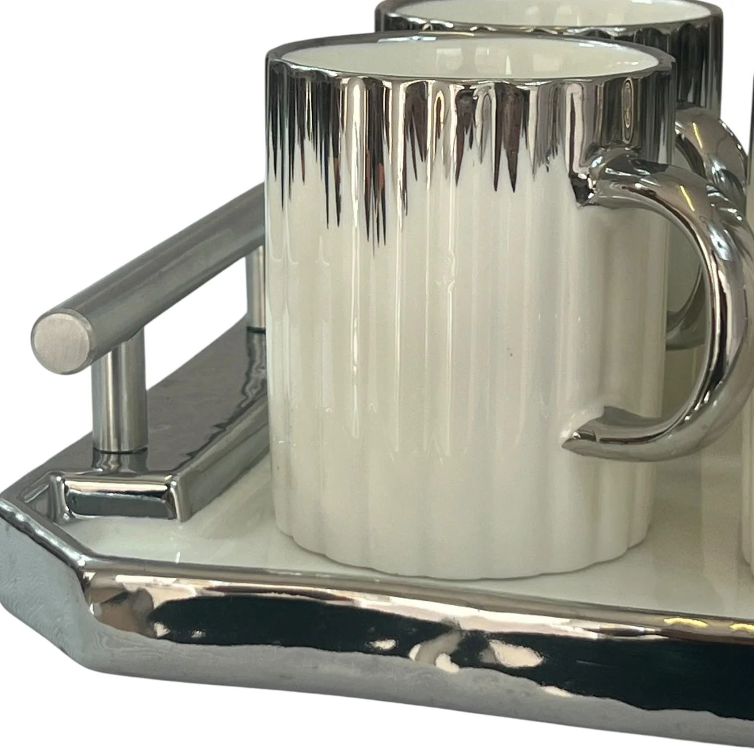 Set de Tetera con 6 Tazas y Bandeja Decorativa – Porcelana con Detalles Plateados - Image 3