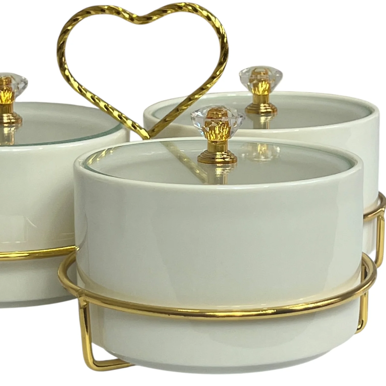 🥣 Set de 3 Recipientes de Porcelana con Tapa y Soporte Dorado - Image 3