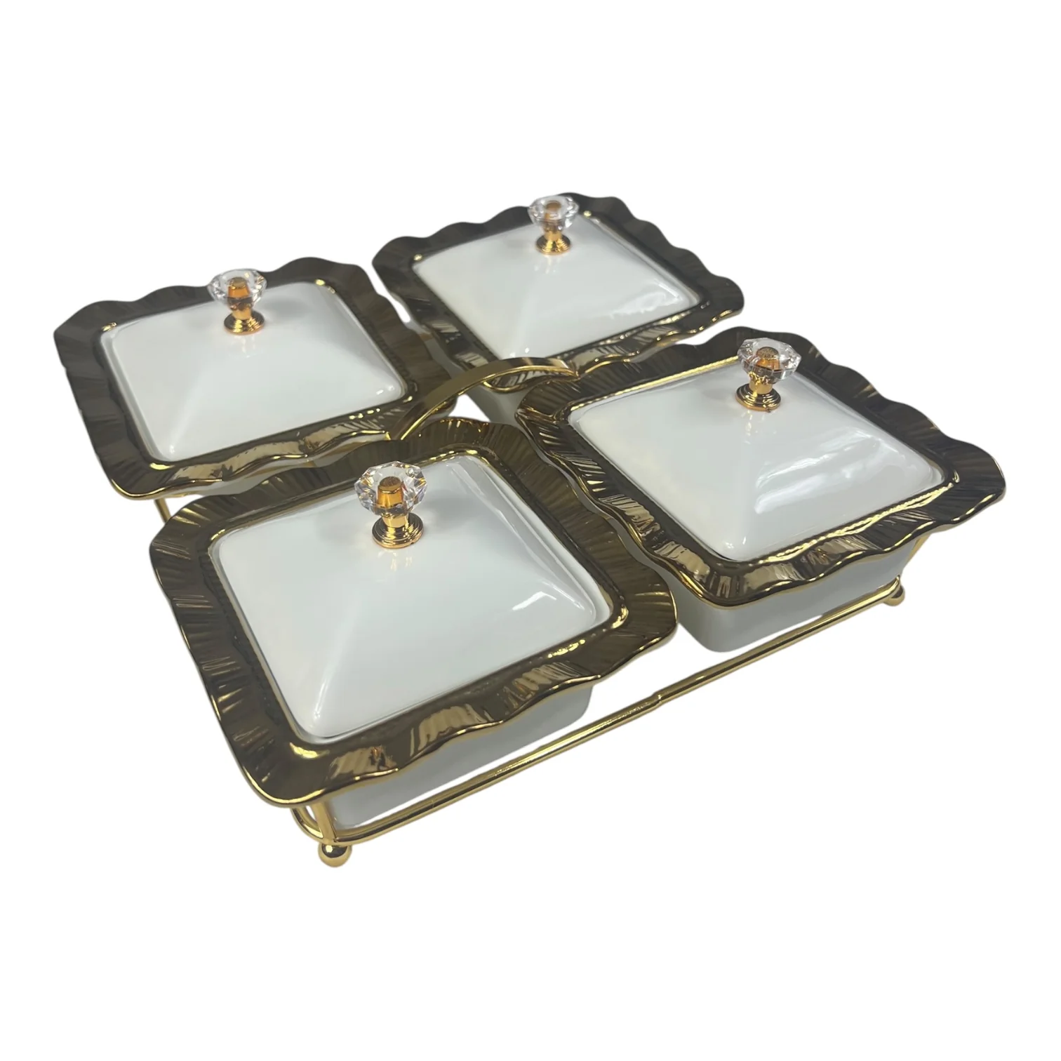 Set de 4 Recipientes con Tapa y Bandeja Dorada – Diseño Ondulado con Perilla Cristalina - Image 2