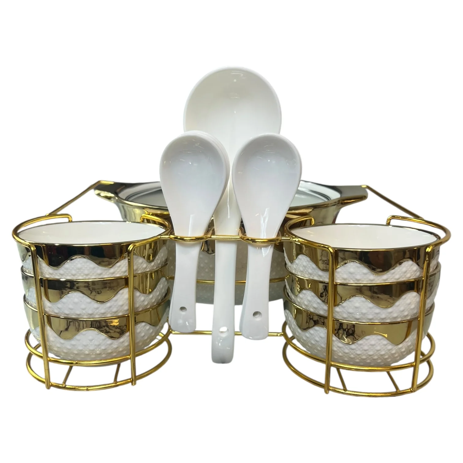 Set de Cocina 16 Piezas con Soporte Metálico – Cazuelas + Cuencos + Cucharas – Estilo Elegante Dorado - Image 2