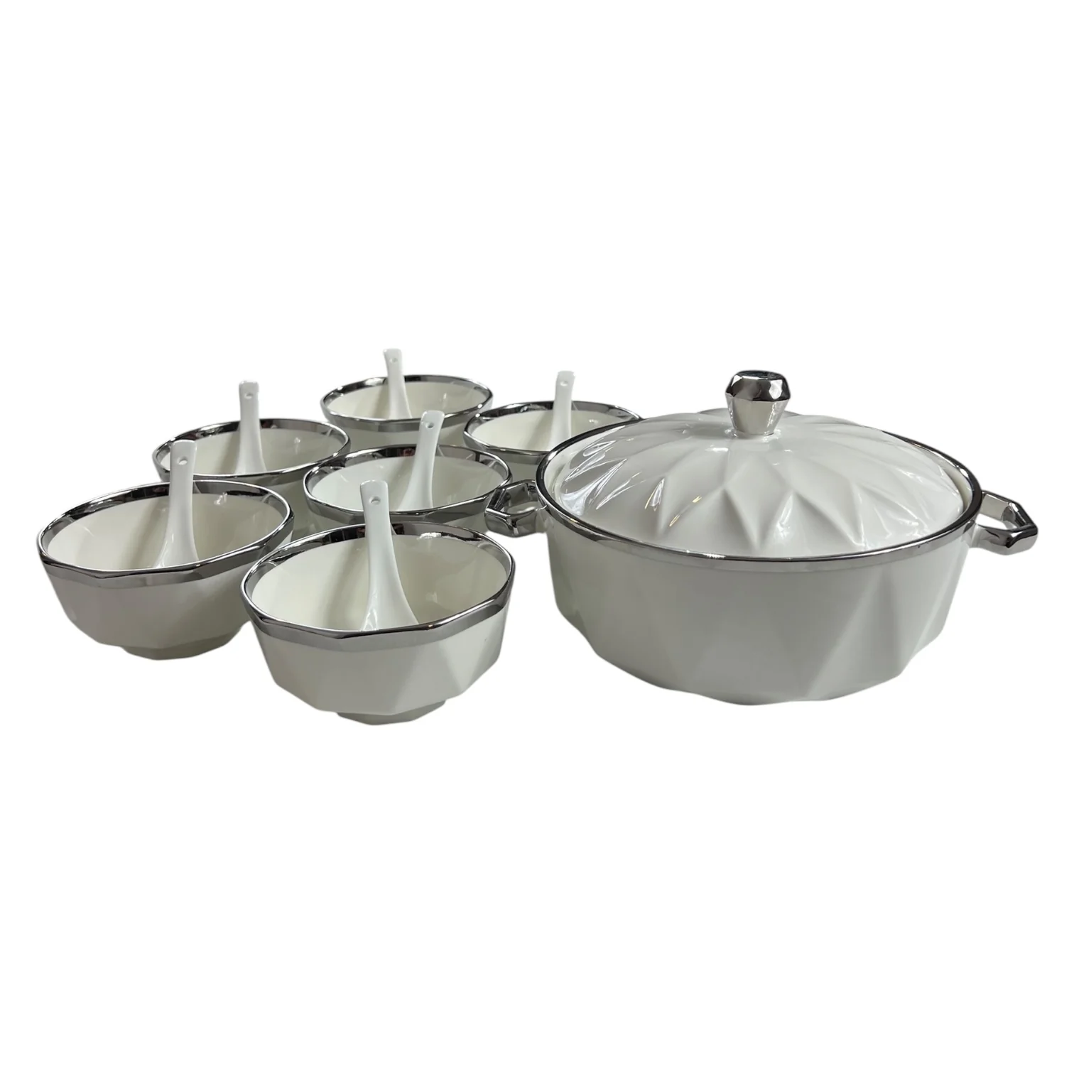 Set de Sopa de 15 Piezas BAVARY COLLECTION – Diseño Diamante con Acabado Plateado - Image 2