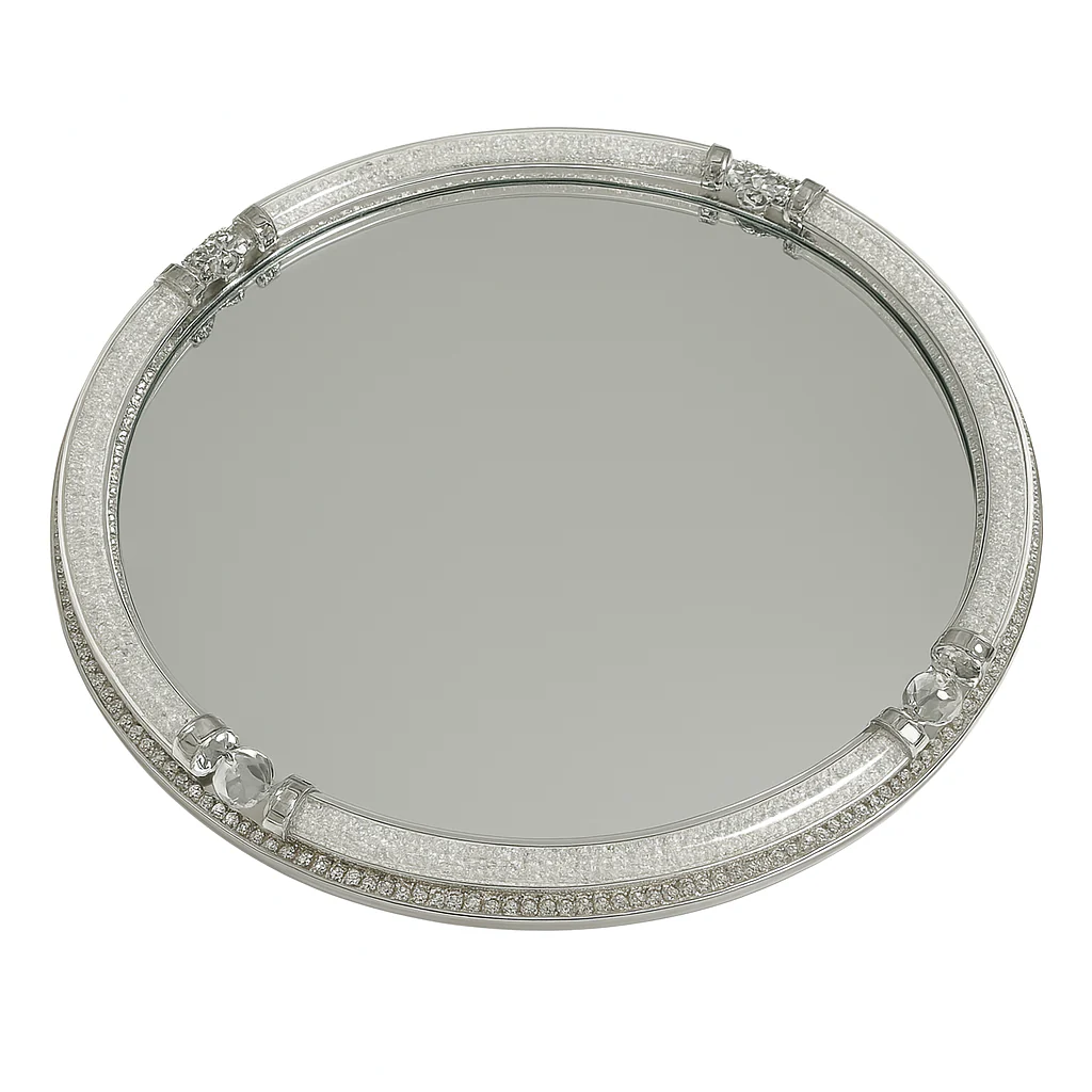 Bandeja Espejo Redonda con Detalles de Cristal Brillante – Diseño Elegante