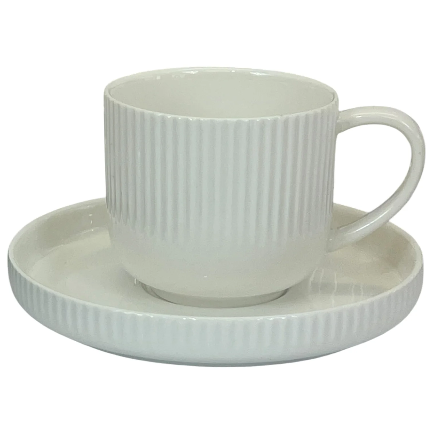 Set de 6 Tazas de Porcelana con 6 Platillos – Diseño Acanalado Elegante - Image 3