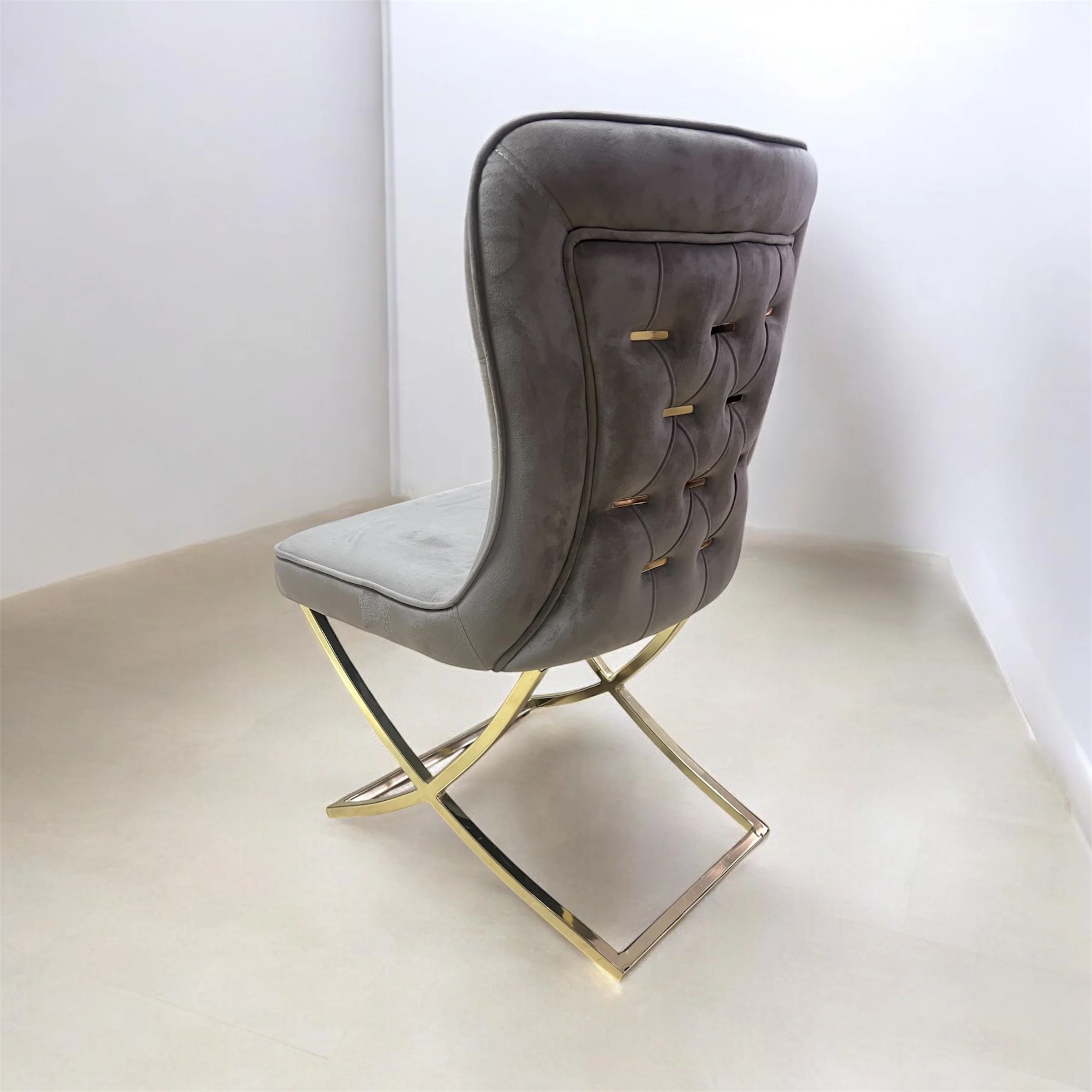 Silla terciopelo para comedor CLOWER008 marrón dorado, pata se metal dorado