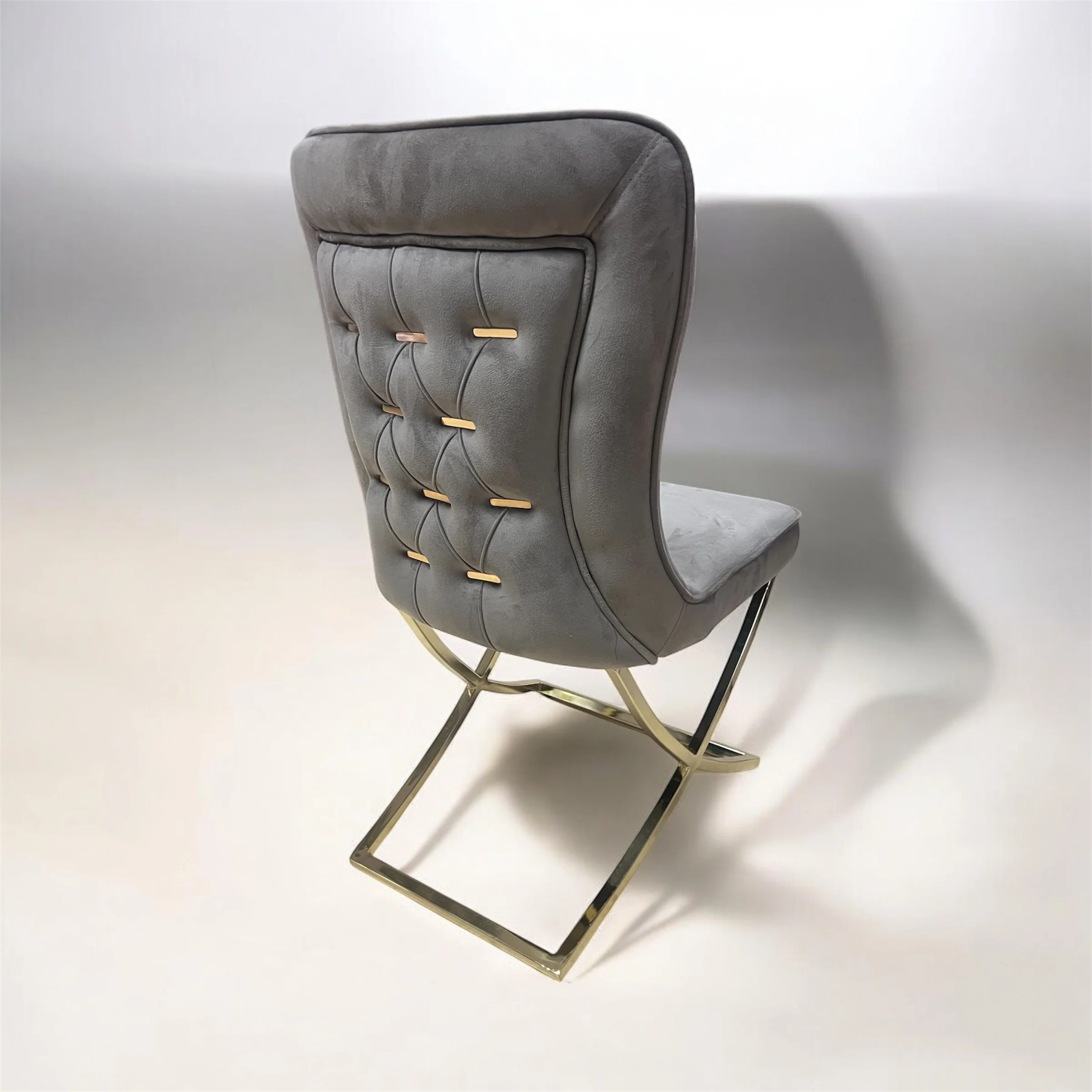 Silla terciopelo para comedor CLOWER008 marrón dorado, pata se metal dorado - Image 2