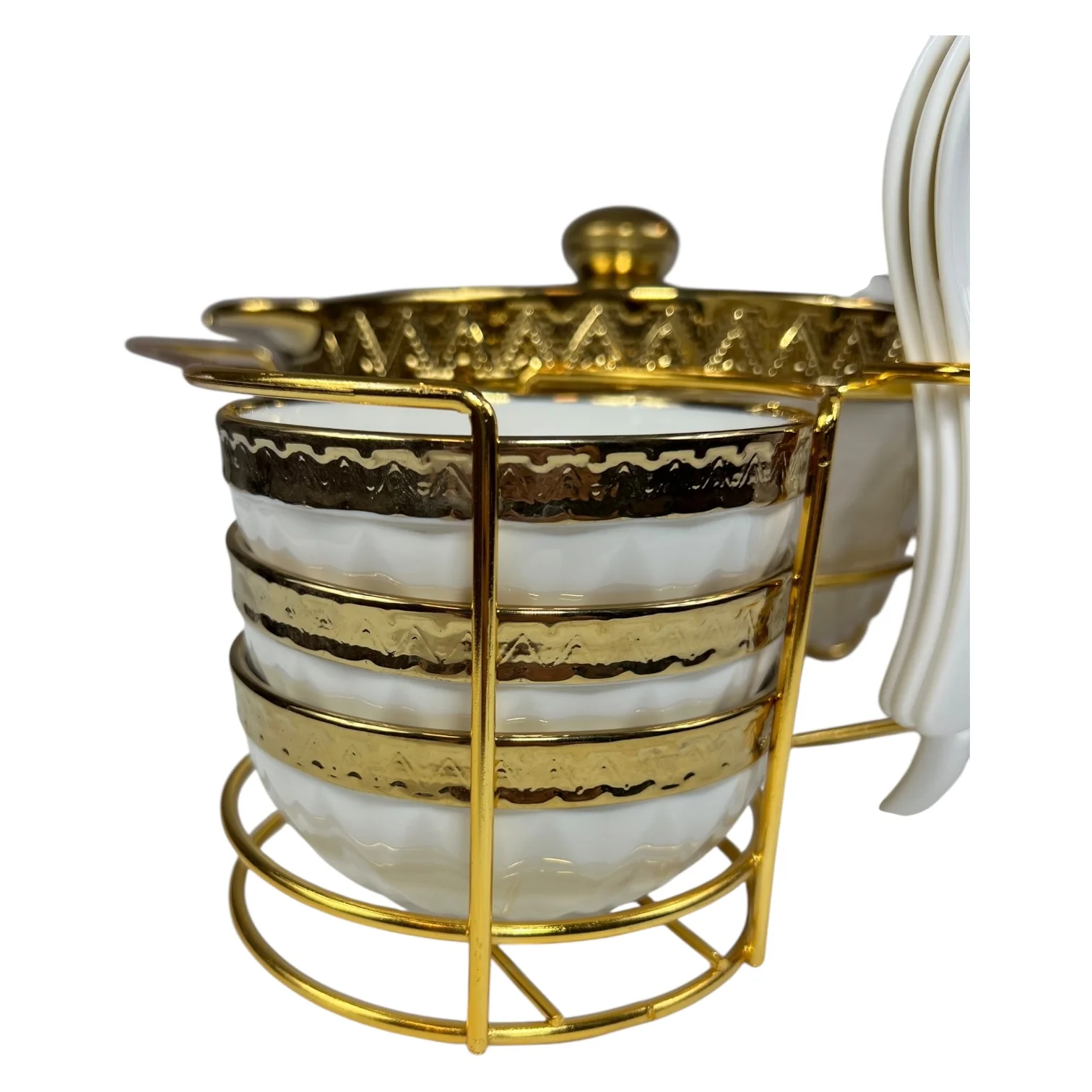 Set de Cocina 16 Piezas con Soporte Metálico – Cazuelas + Cuencos + Cucharas – Estilo Elegante Dorado - Image 3
