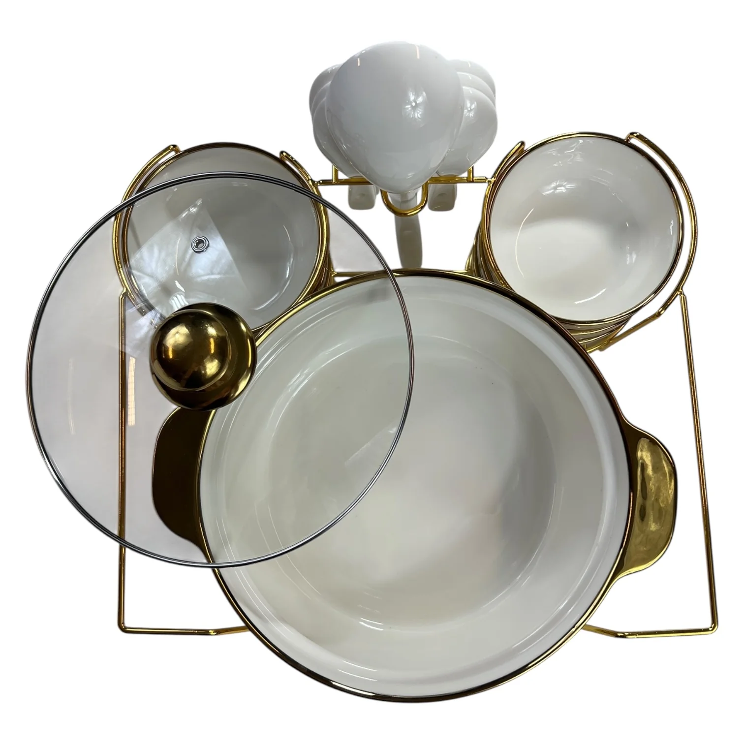 Set de Cocina 16 Piezas con Soporte Metálico – Cazuelas + Cuencos + Cucharas – Estilo Elegante Dorado - Image 9