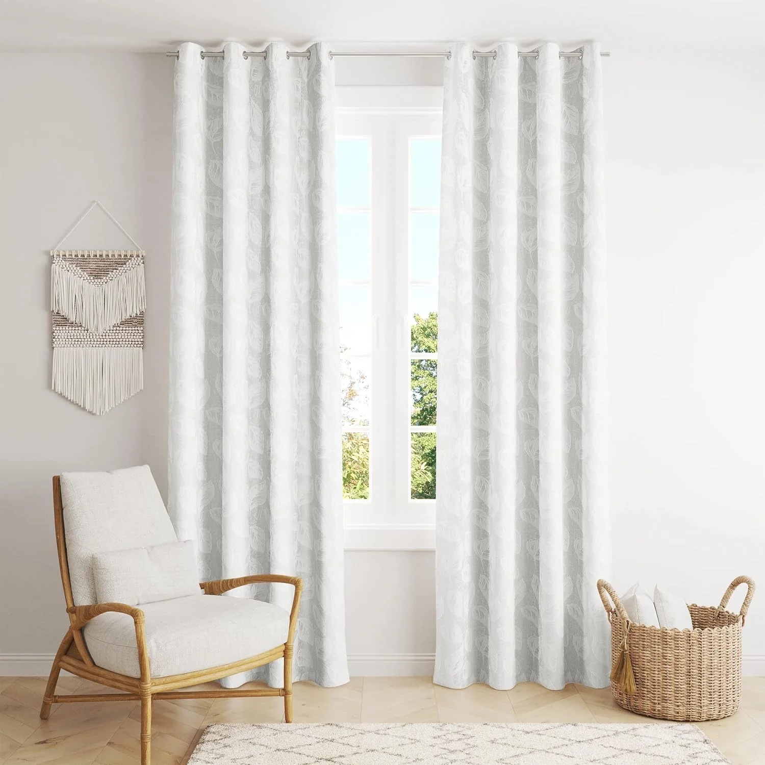 Cortinas Opacas de Poliéster Modelo Hojas 140x260cm - 1 Pieza, Elegantes y Modernas - Color Blanco