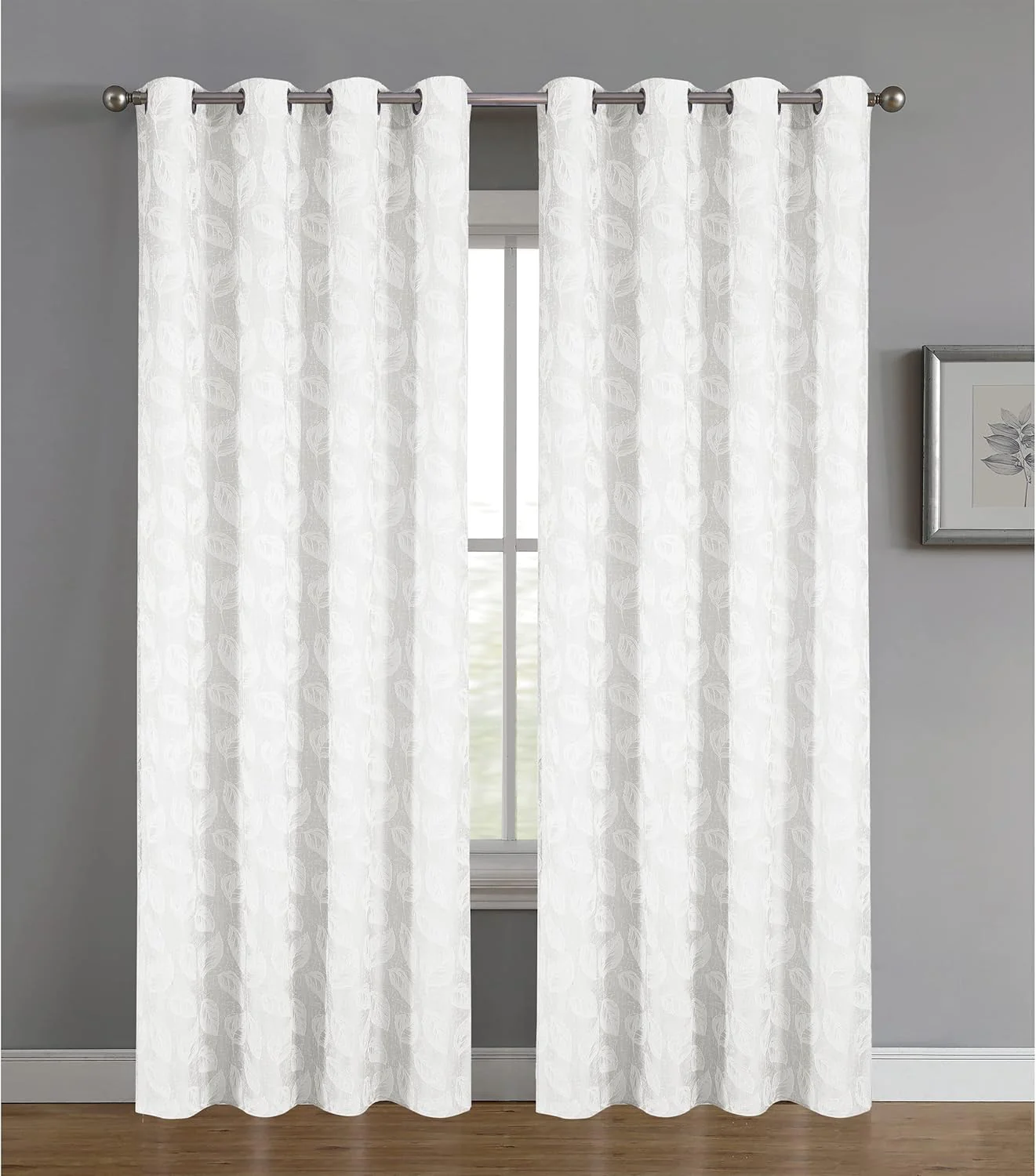 Cortinas Opacas de Poliéster Modelo Hojas 140x260cm - 1 Pieza, Elegantes y Modernas - Color Blanco - Image 5