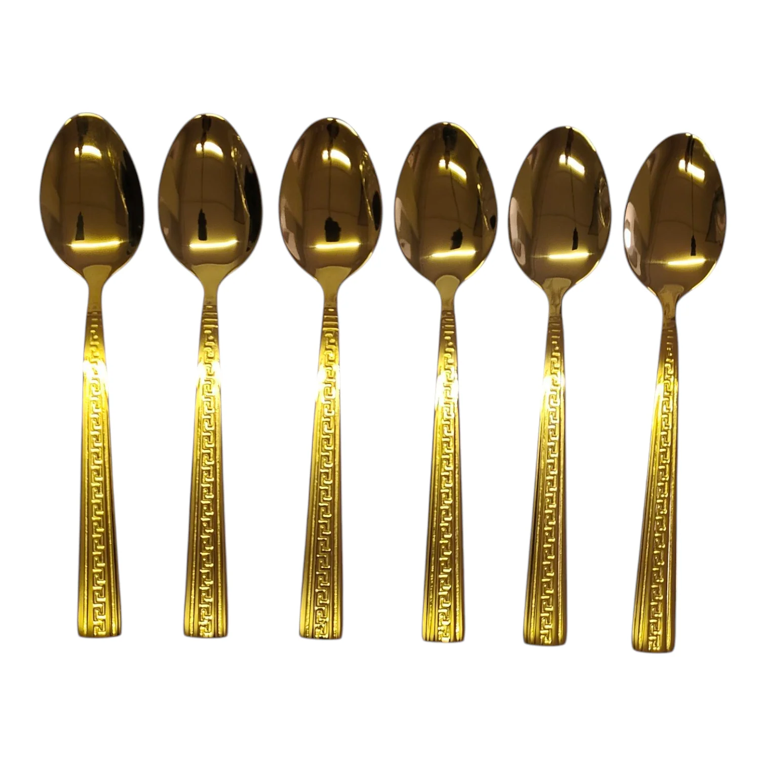 Set de 6 Cucharillas Doradas – Acero Inoxidable con Diseño Greca | Acabado Espejo - Image 2