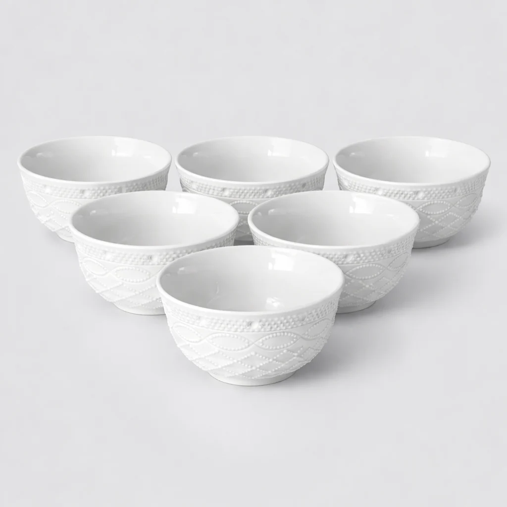 Set de Cuencos Blancos de Cerámica con Relieve Elegante – 6 Piezas 🤍