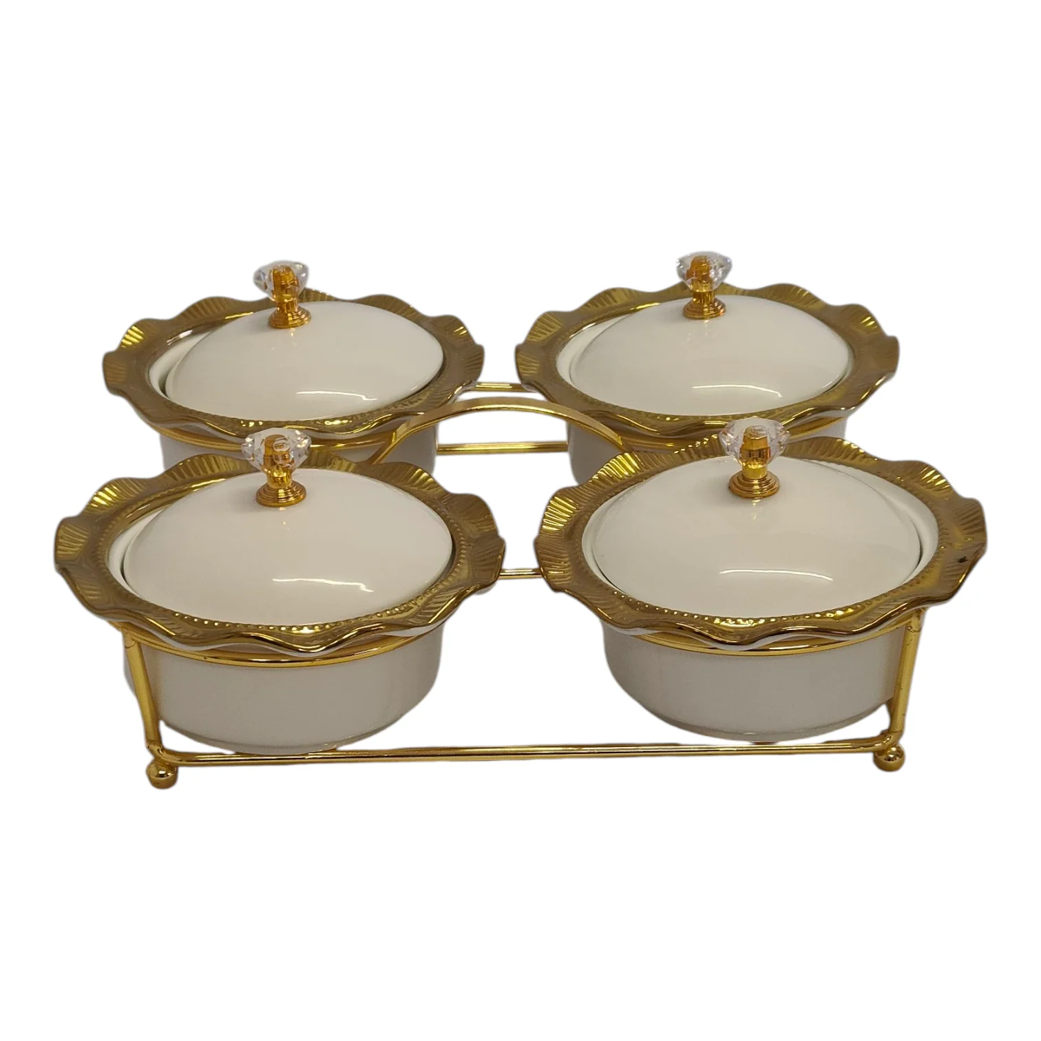 Set de 4 Cuencos de Porcelana con Tapas + Soporte Dorado — Bandeja de Aperitivos/Condimentos - Image 6