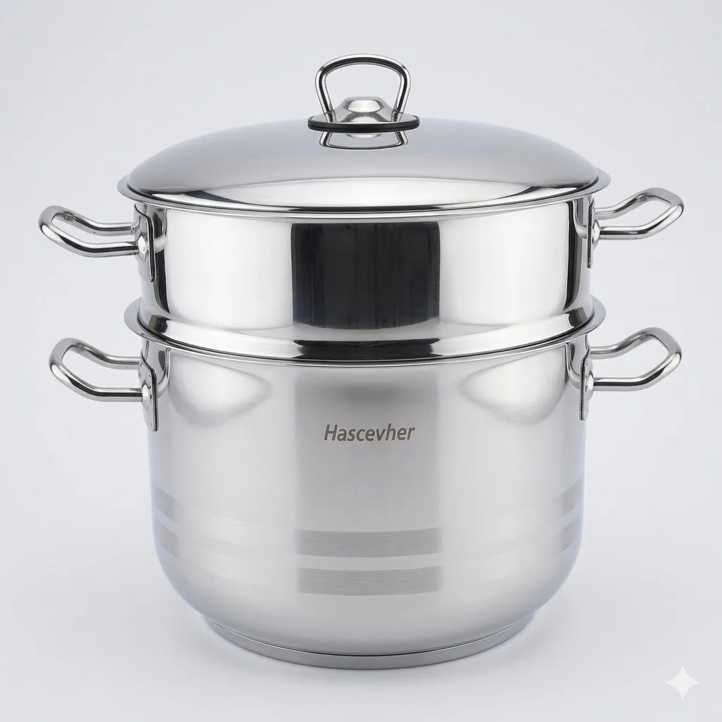 Cuscusera/Vaporera de Acero Inoxidable 2 Niveles + Tapa — Olla para Cuscús 10L