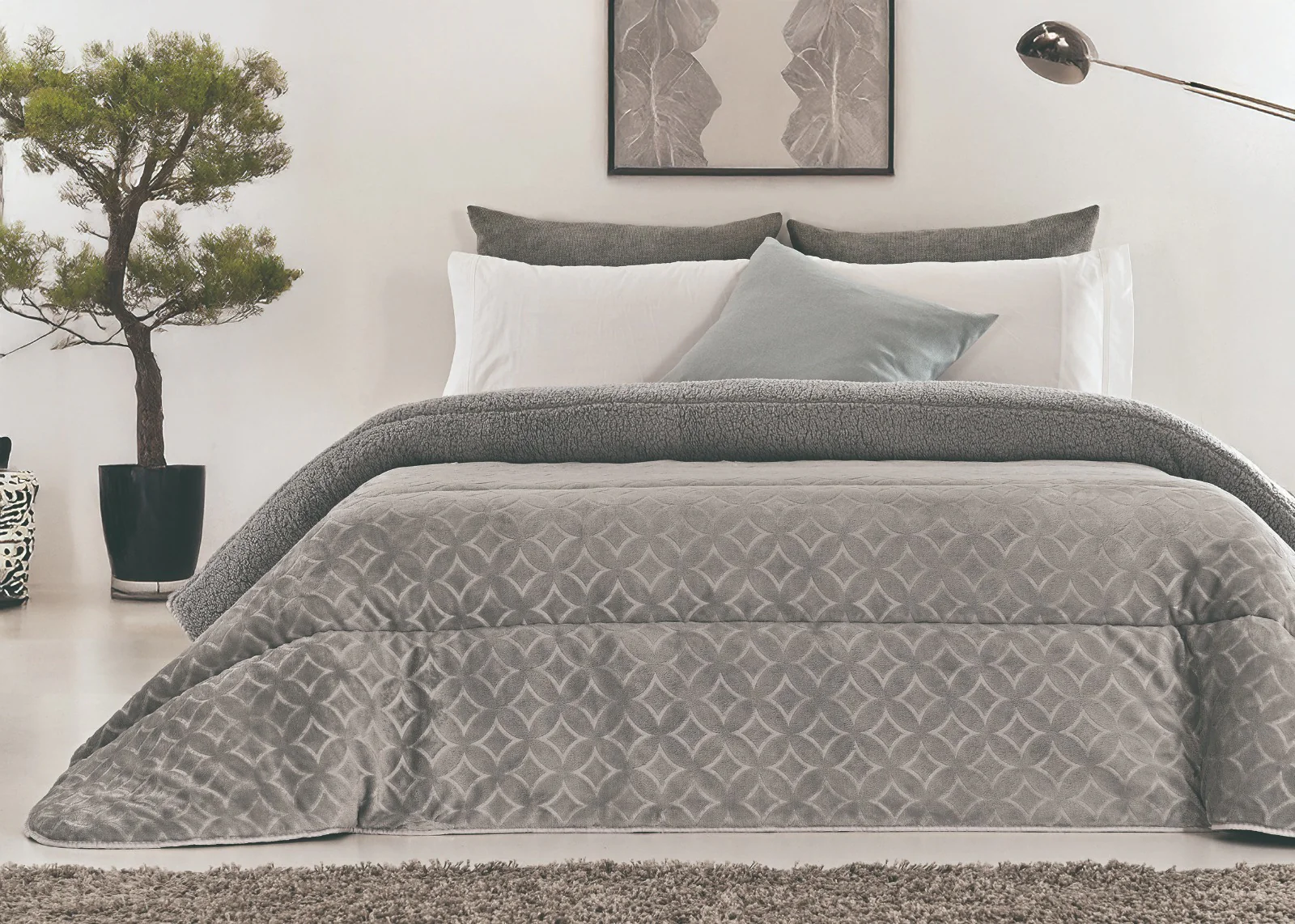 Edredón Comforter Polar con Sherpa COLOR GRIS – MODELO Star - 240 x 260 cm (POLAR 18)