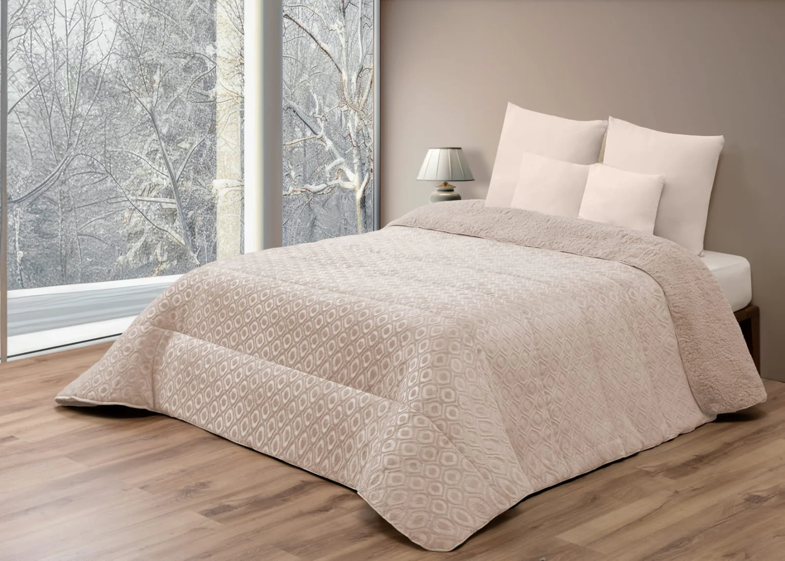 Edredón Comforter Polar con Sherpa COLOR BEIGE – MODELO Ondas de Cristal - 240 x 260 cm (POLAR 15)