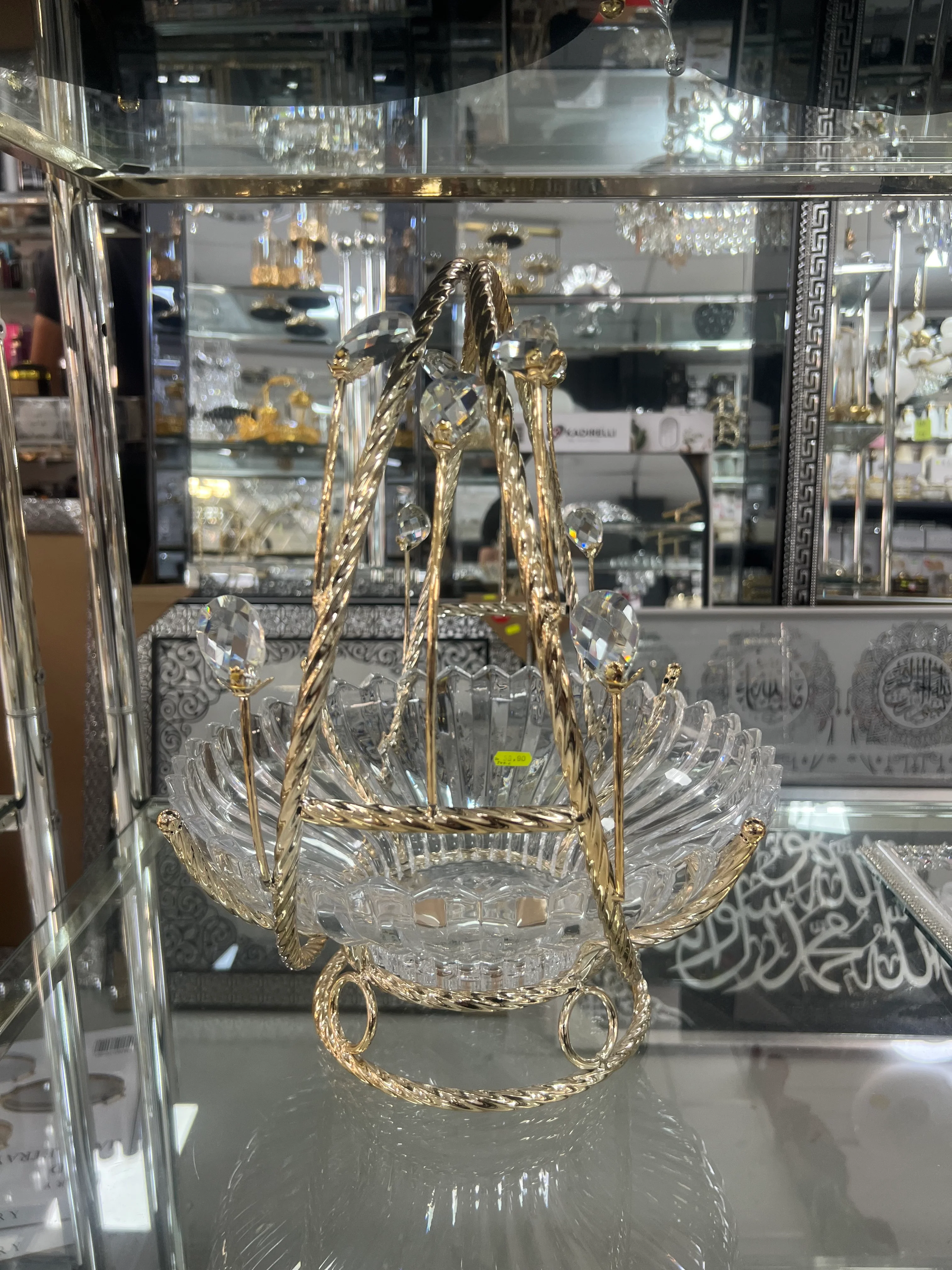 Frutero de Cristal con Asa Dorada y Detalles Decorativos – 28 cm - Image 2