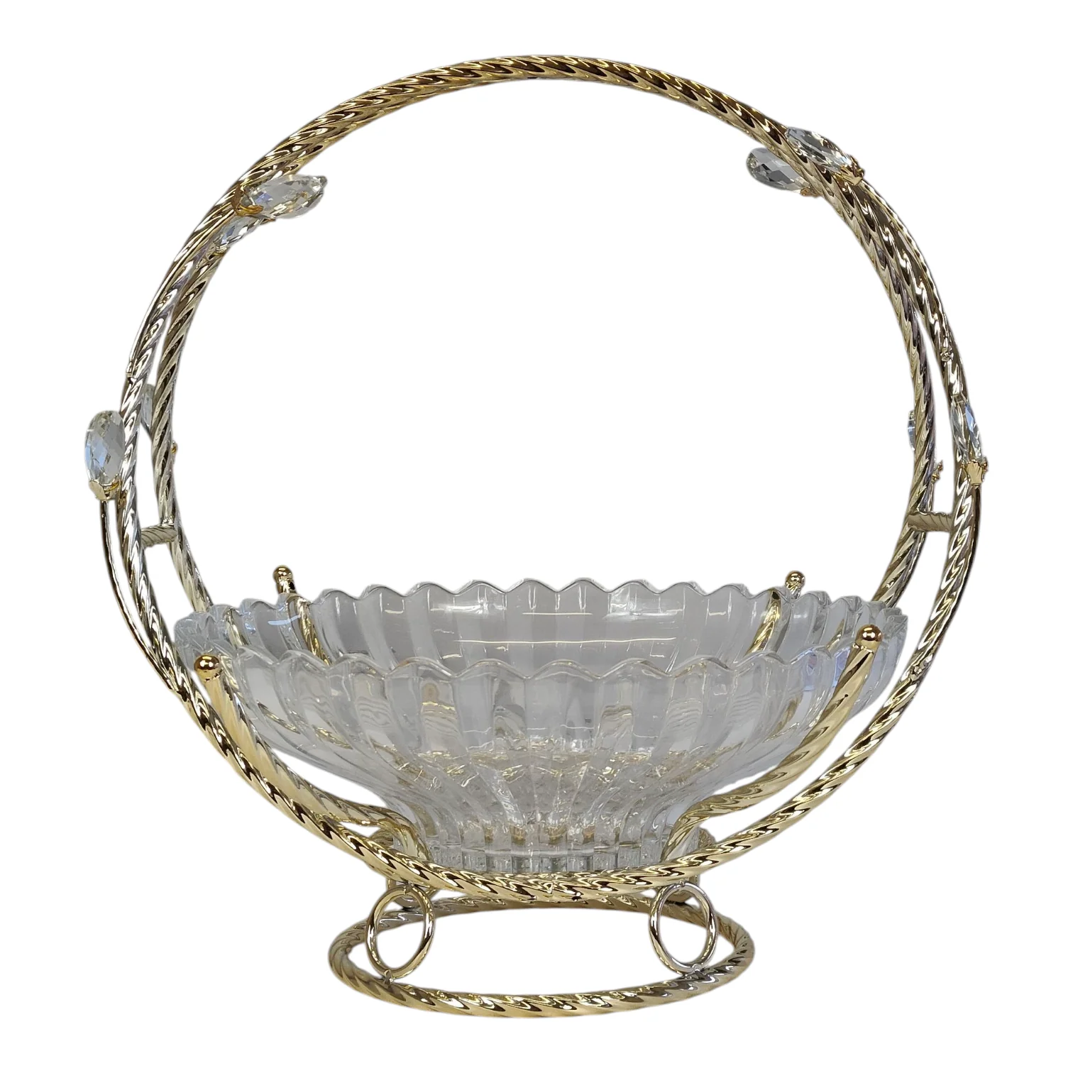 Frutero de Cristal con Asa Dorada y Detalles Decorativos – 28 cm - Image 4