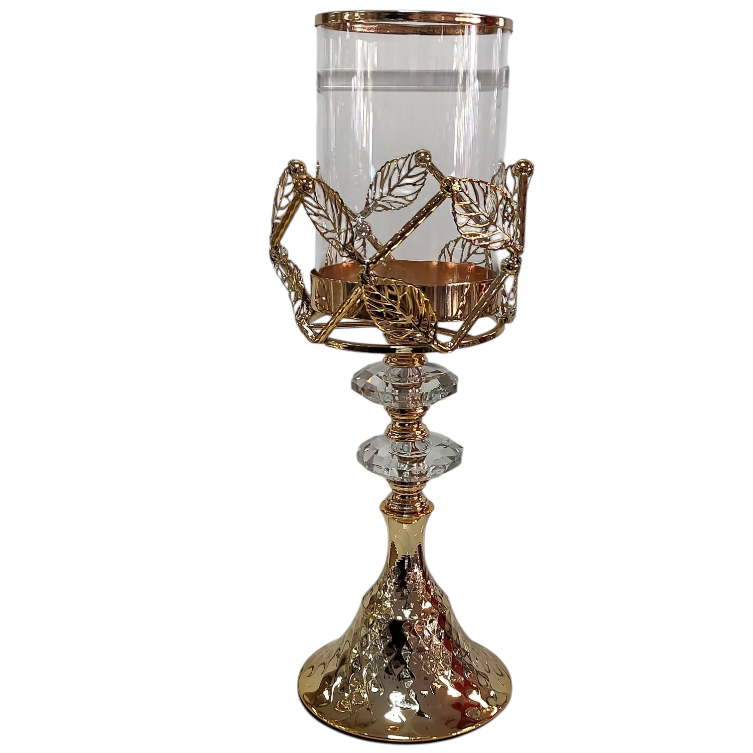 Portavelas de Cristal y Metal Dorado con Hojas Decorativas – 30 cm - Image 2