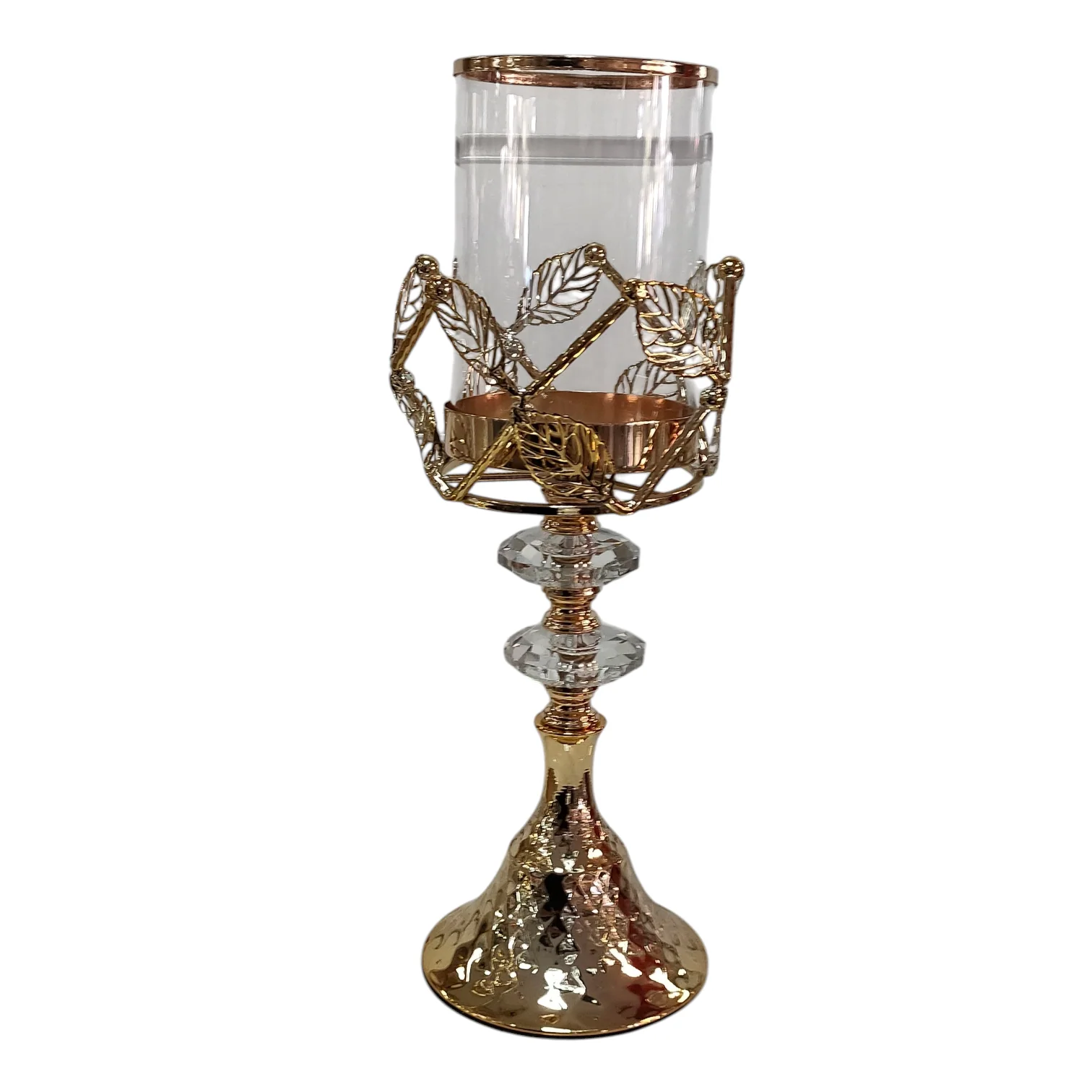Portavelas de Cristal y Metal Dorado con Hojas Decorativas – 30 cm - Image 3