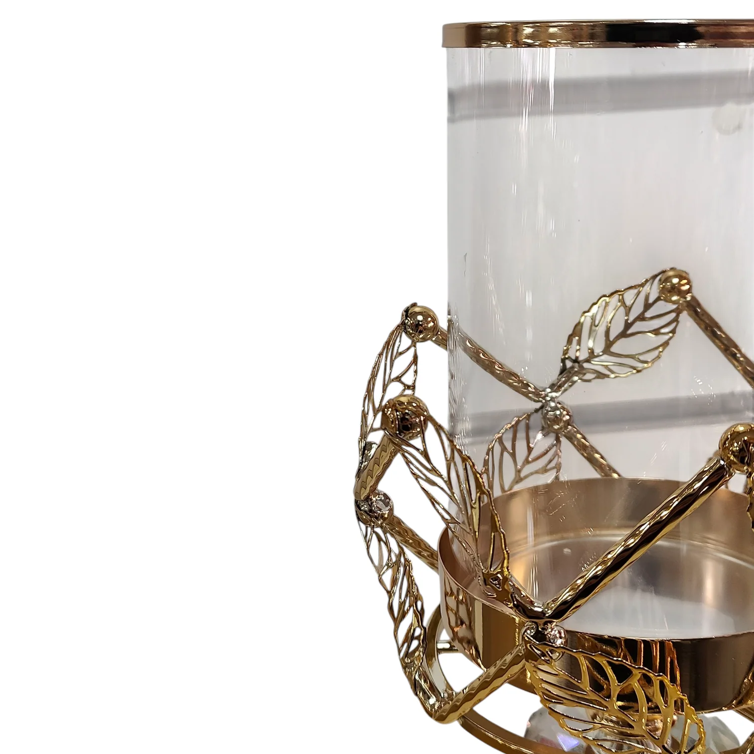 Portavelas de Cristal y Metal Dorado con Hojas Decorativas – 30 cm - Image 4