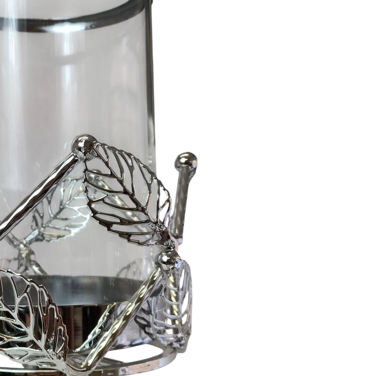 Portavelas de Cristal y Metal Plateado con Detalles de Hojas – 42cm - Image 4