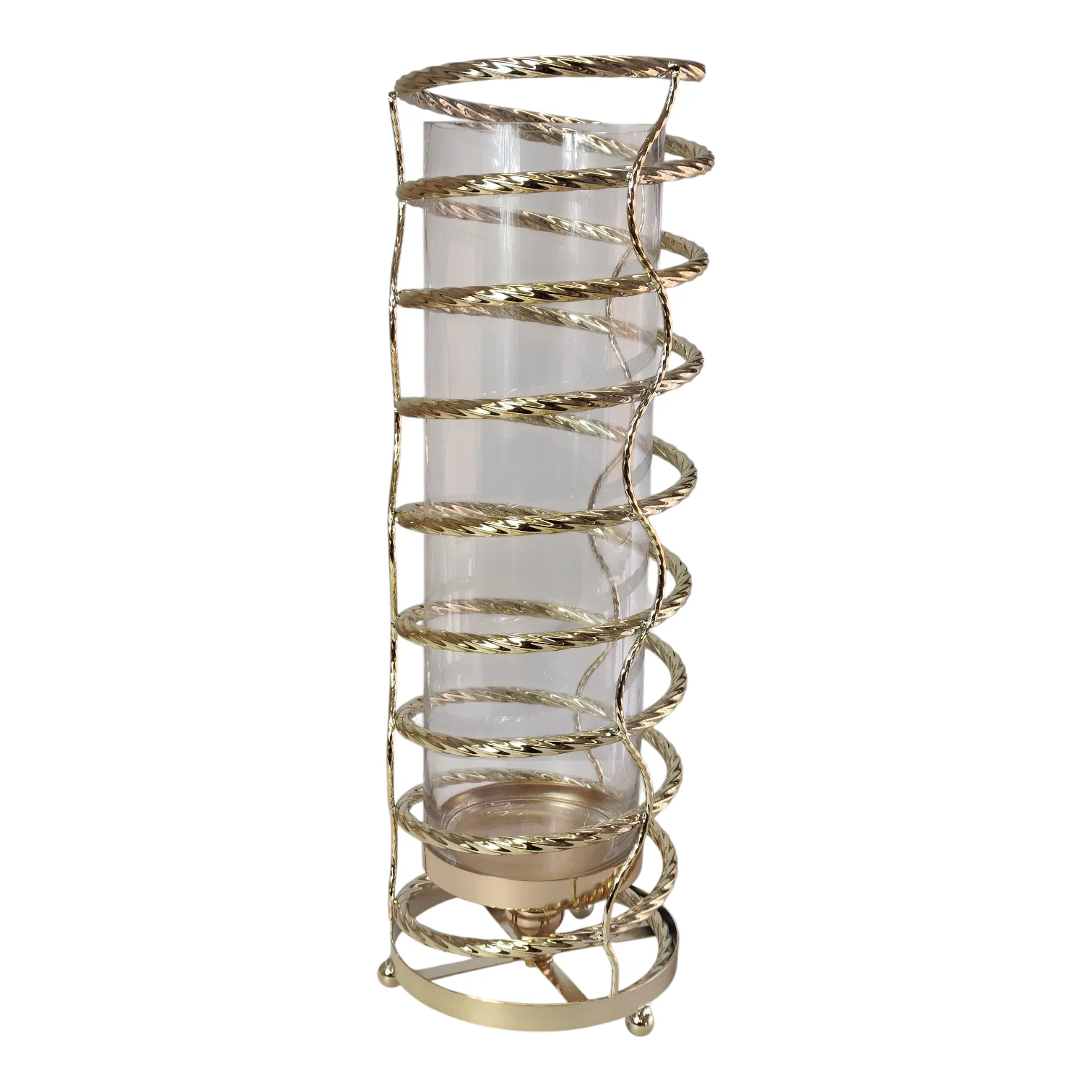 Portavelas Alto de Cristal y Metal Dorado con Diseño Espiral Moderno  62cm - Image 2