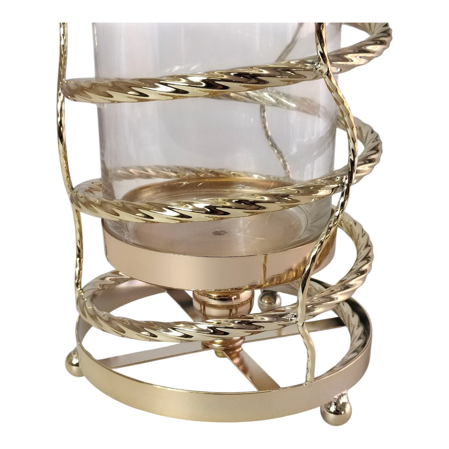 Portavelas Alto de Cristal y Metal Dorado con Diseño Espiral Moderno  62cm - Image 4