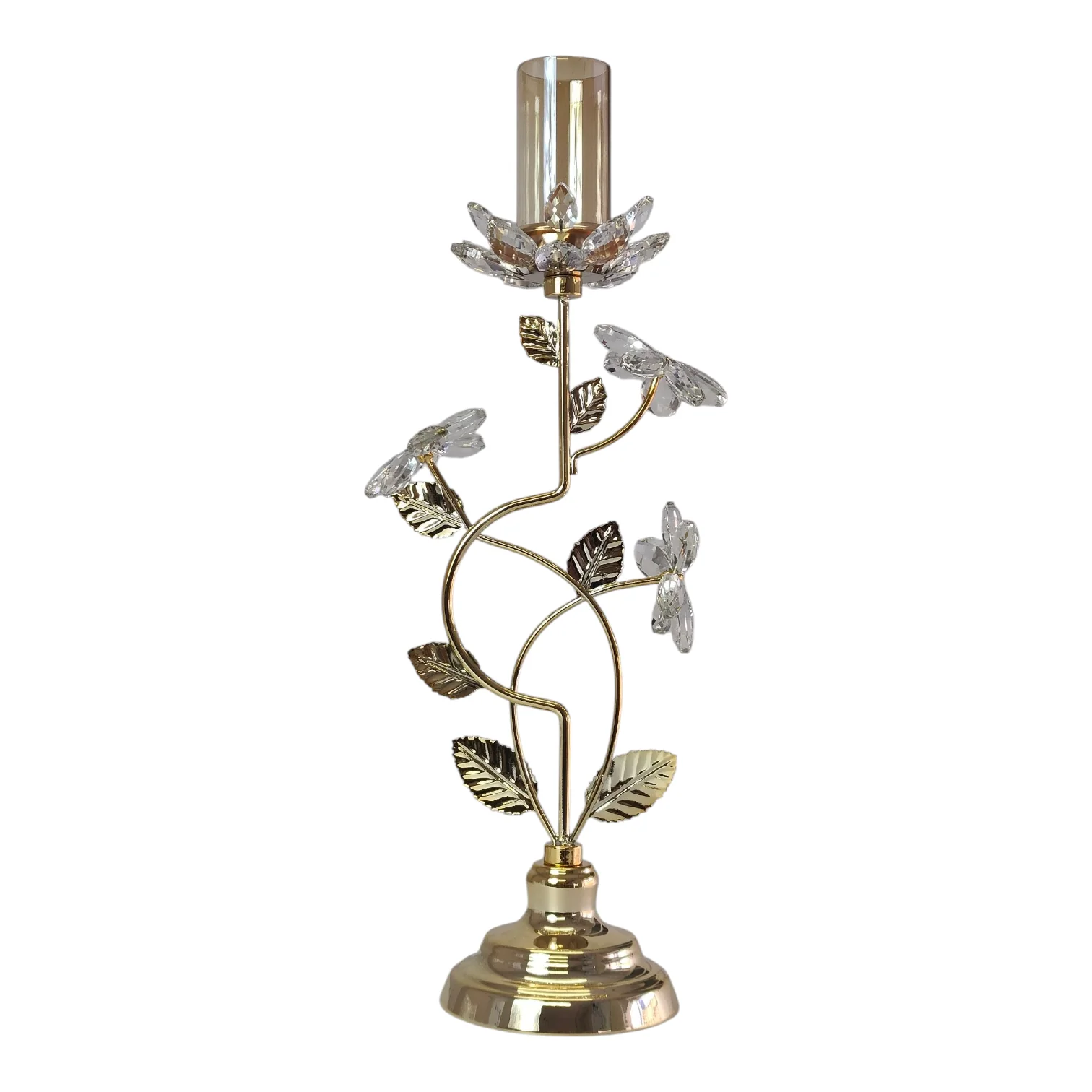 Portavelas de Cristal y Metal Dorado con Diseño Floral Decorativo - Image 3