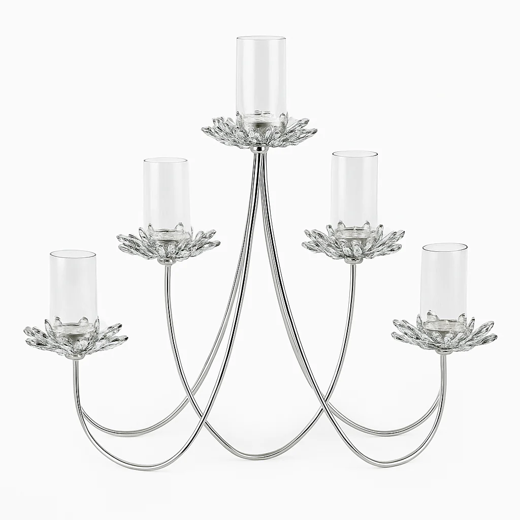 Candelabro Plateado de 5 Brazos con Detalles de Cristal Elegante ✨