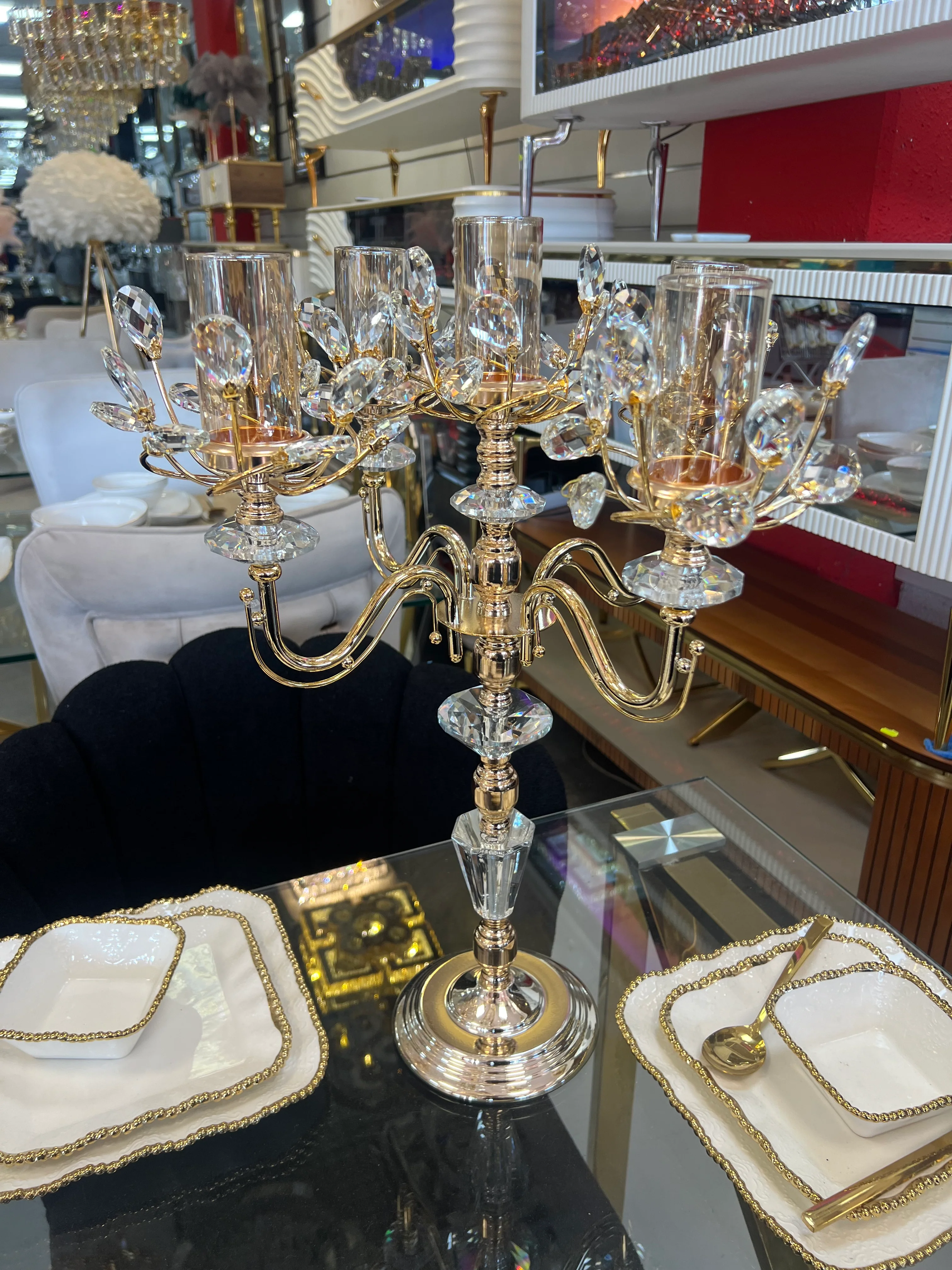 Candelabro de Cristal y Metal Dorado con 5 Brazos — Diseño de Lujo y Elegancia - Image 7
