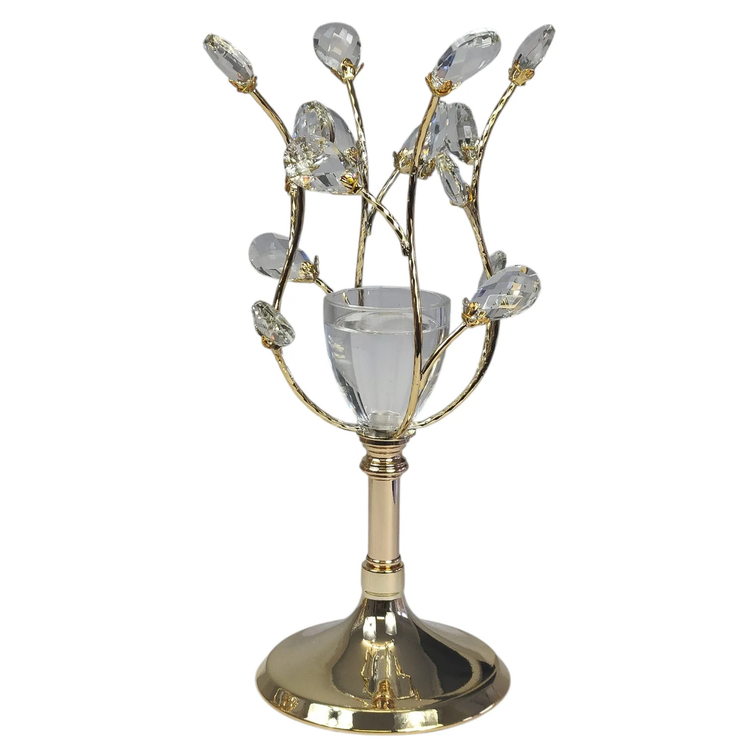 Portavelas de Cristal y Metal Dorado con Diseño de Ramas y Cristales Decorativos - Image 2