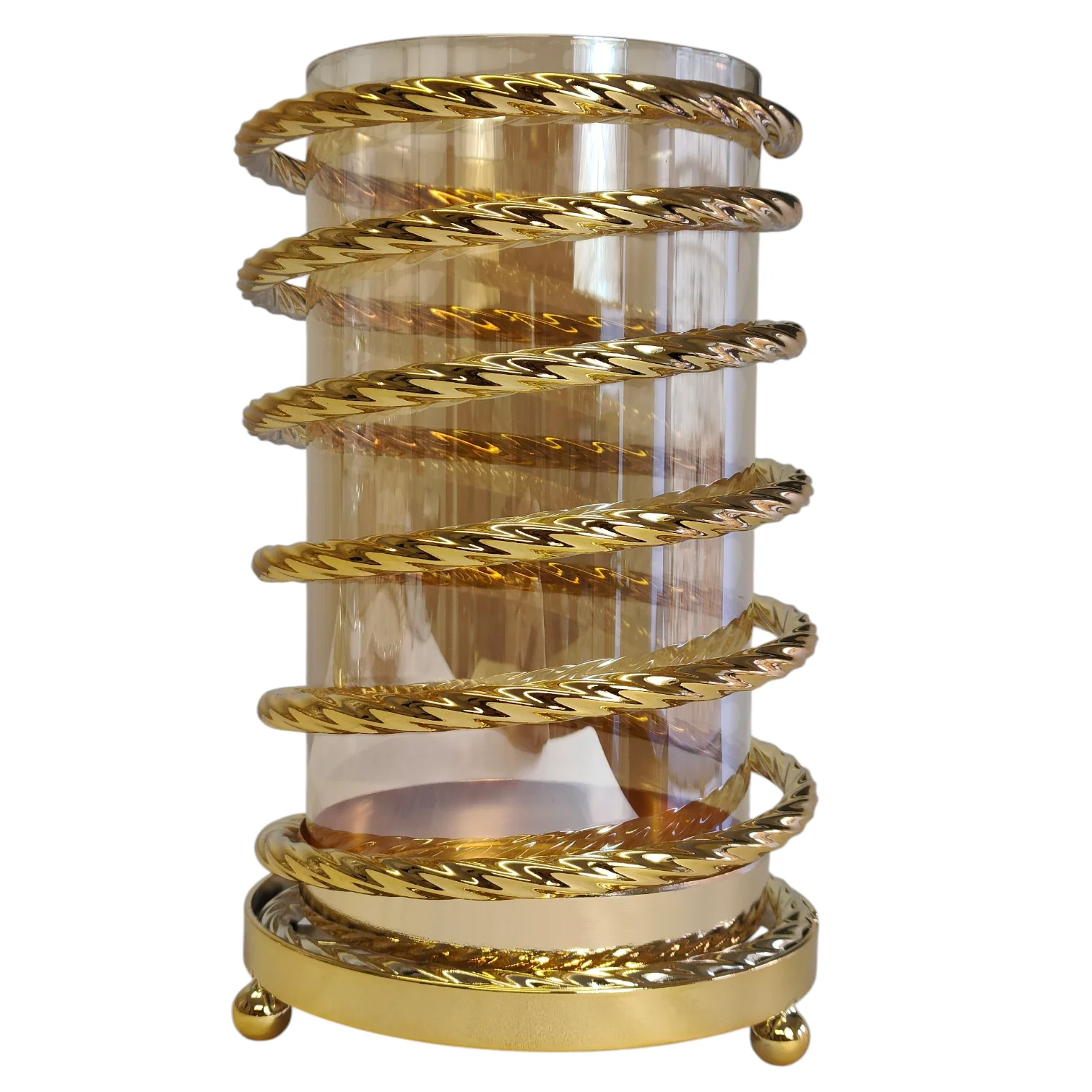 Portavelas de Cristal con Estructura Metálica Dorada en Espiral - Image 2