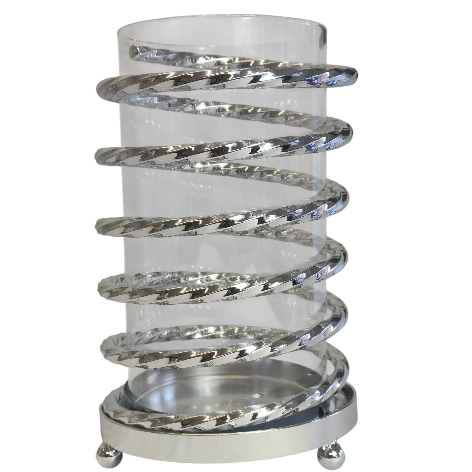 Portavelas de Cristal con Estructura Metálica Plateada en Espiral - Image 3