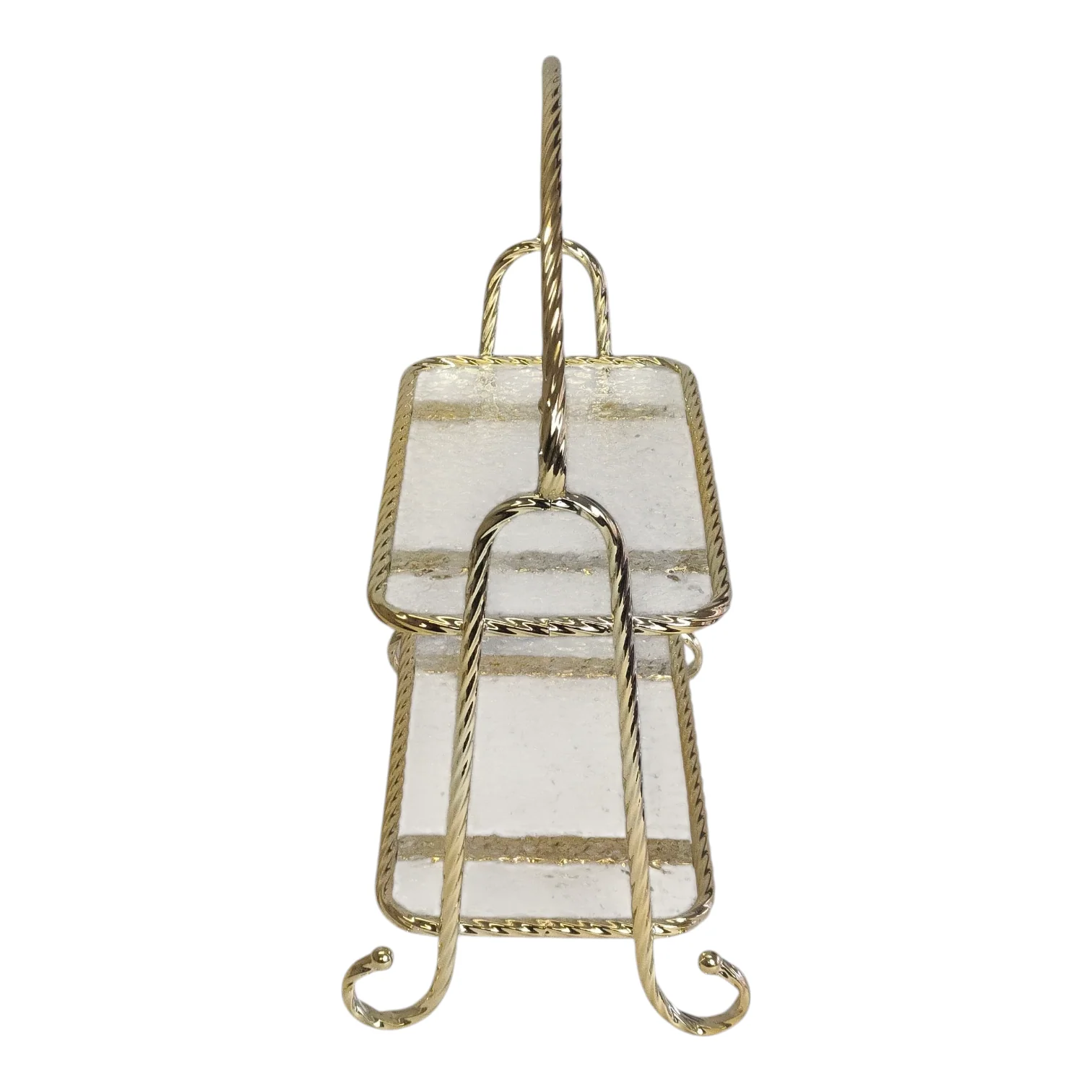 🏷 Bandeja Decorativa de 2 Pisos con Estructura Dorada y Cristal Texturizado – Estilo Clásico y Elegante - Image 5