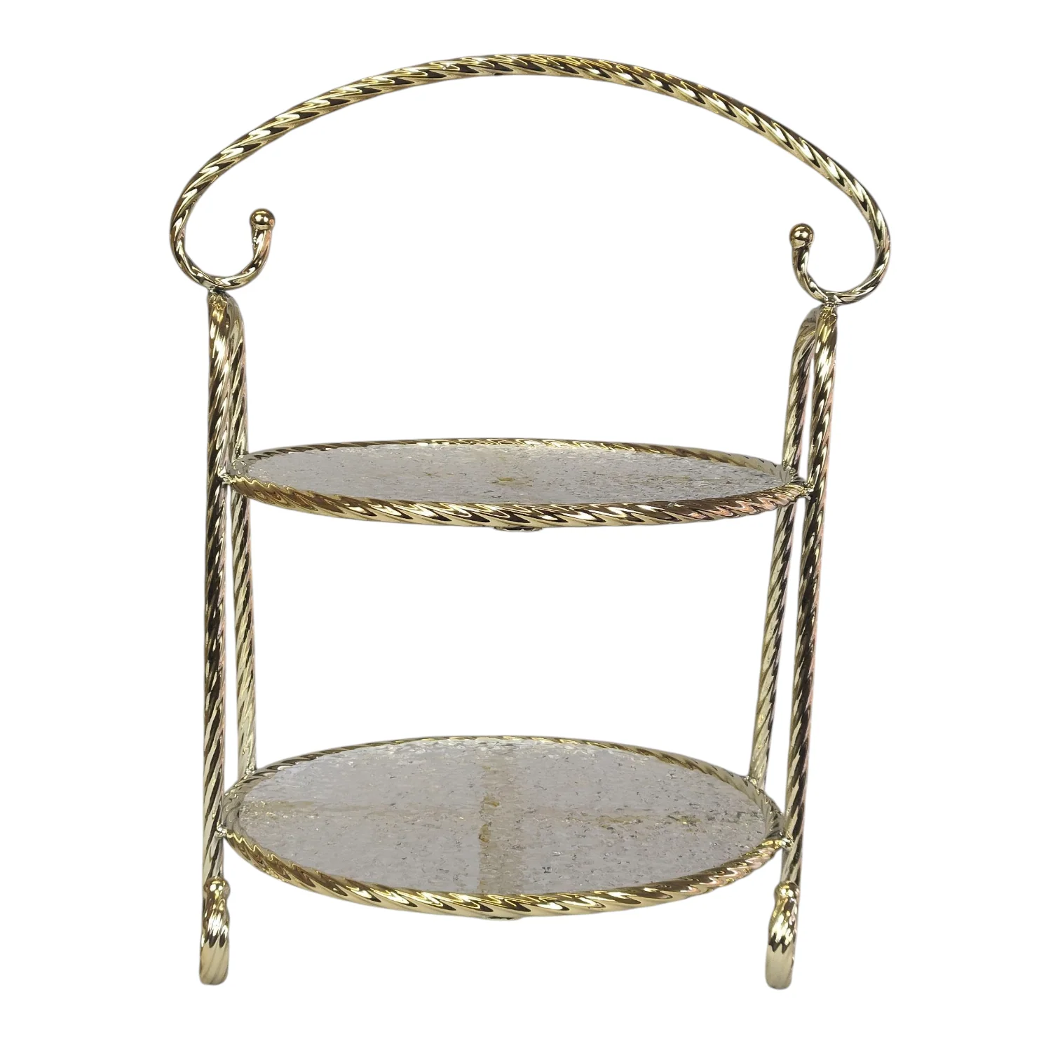 Soporte Decorativo de 2 Niveles con Bandejas de Cristal y Marco Dorado — Elegancia Clásica para tu Hogar - Image 3