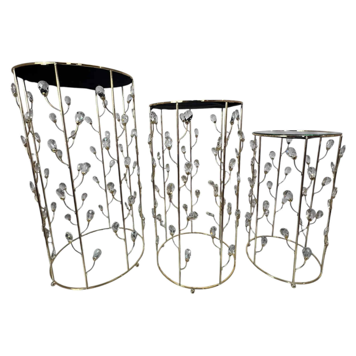 ✨ Set de 3 Mesas Decorativas de Lujo – Dorado con Cristales y Superficie de Espejo 🪞 - Image 9