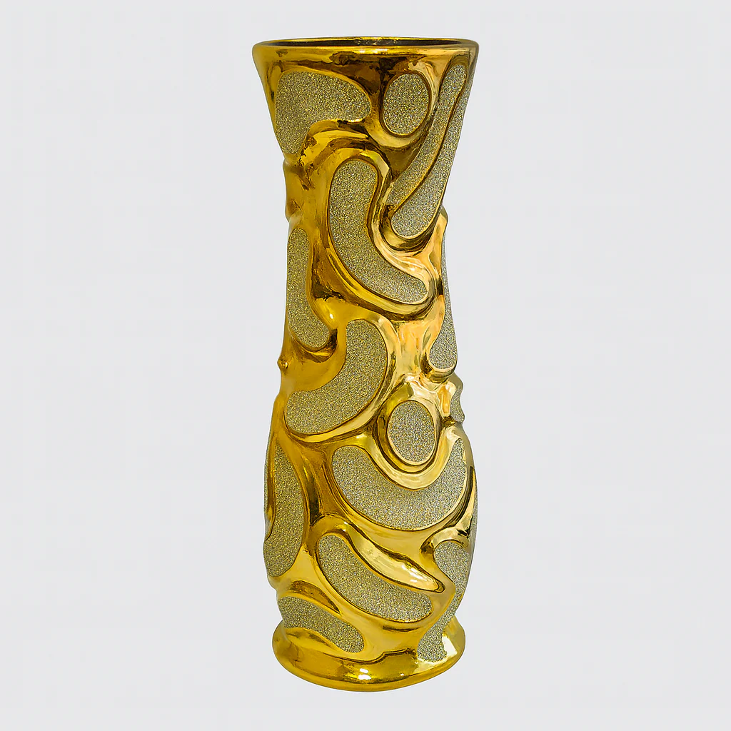 🪞Jarrón Decorativo Dorado con Relieves Abstractos – 60cm