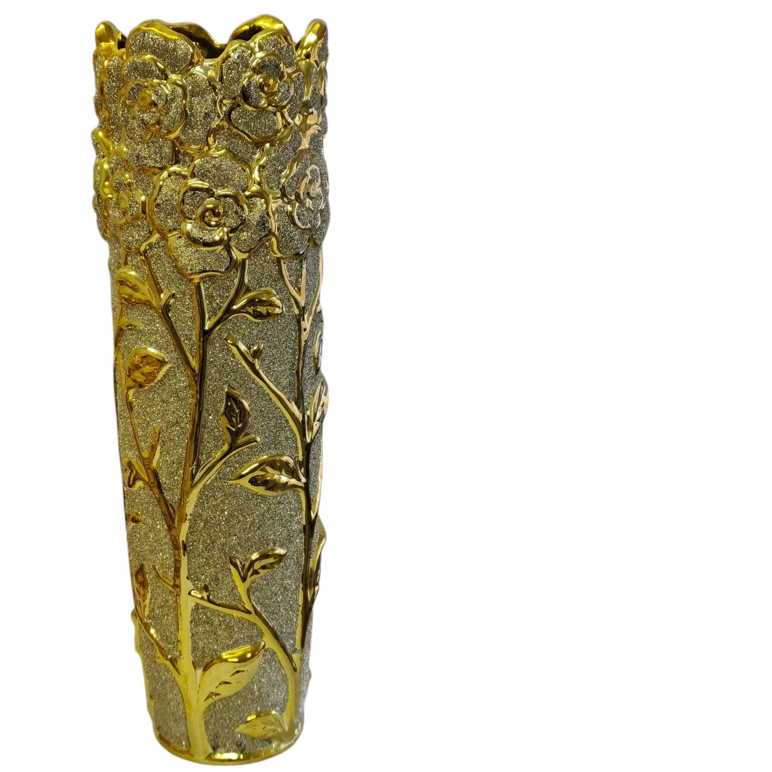 Jarrón Decorativo Dorado con Relieve de Rosas - 62cm 🌹✨ - Image 2