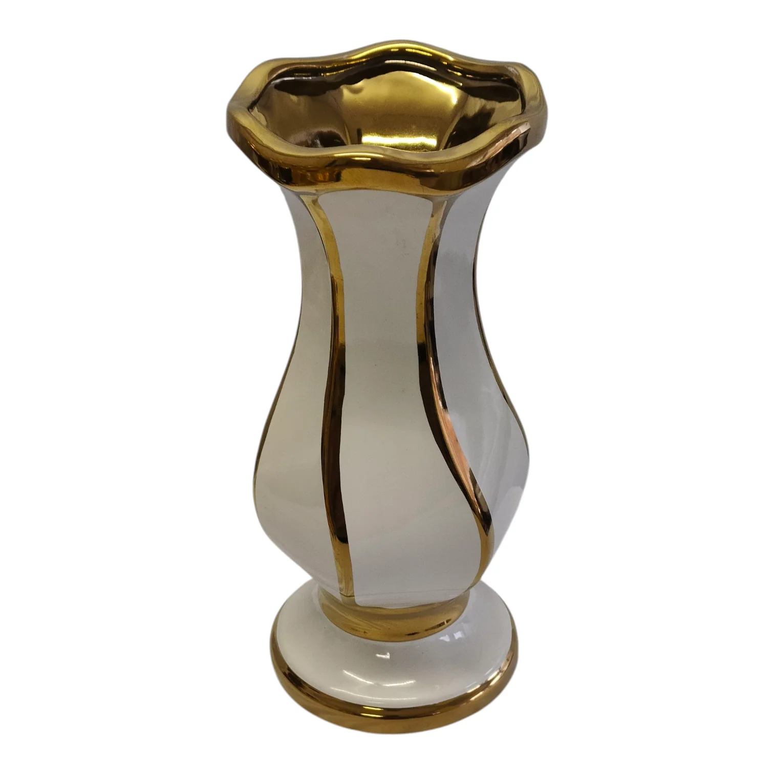 Jarrón Decorativo Blanco y Dorado de Cerámica – Estilo Elegante Clásico  29cm - Image 2