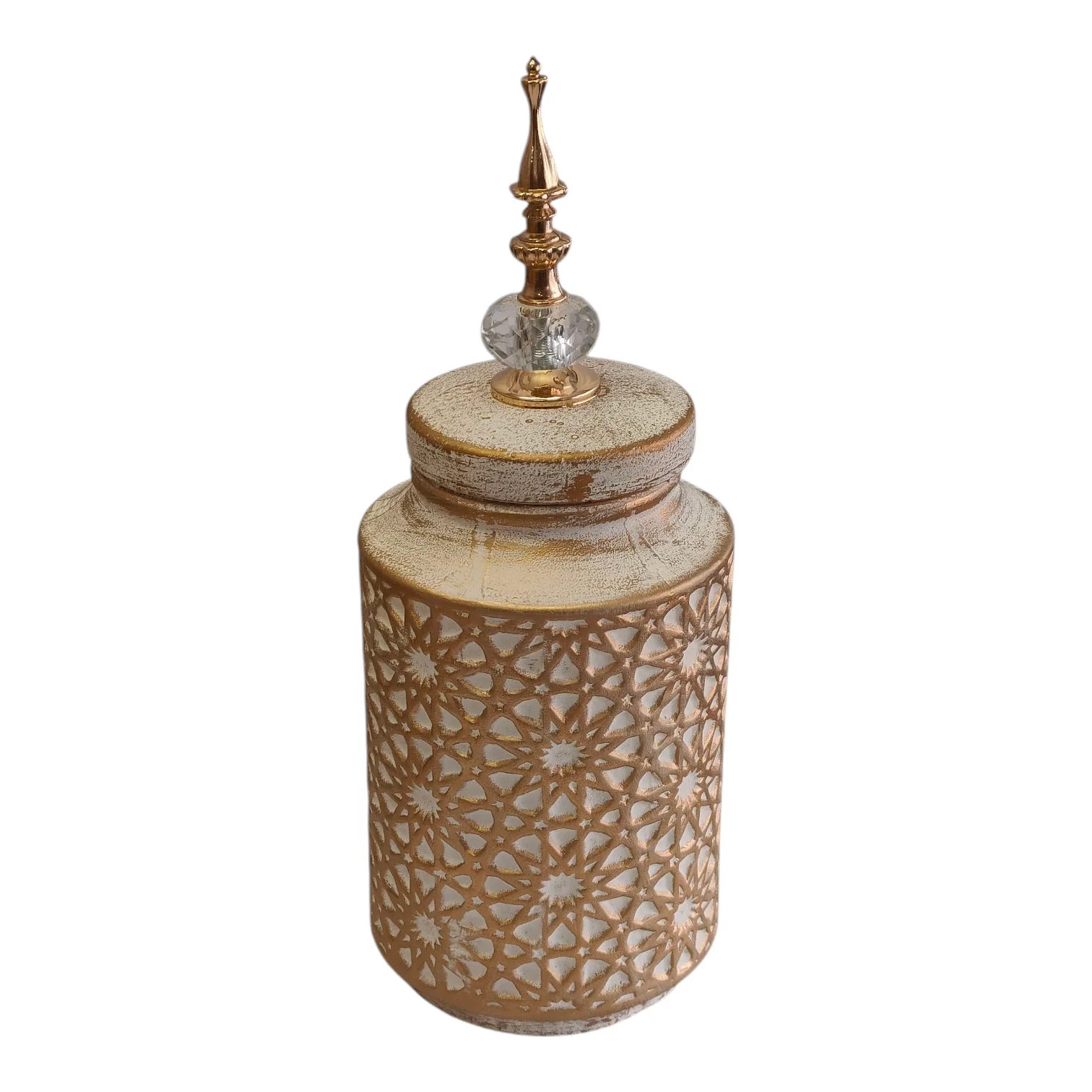 Jarrón Decorativo Árabe Dorado y Blanco con Tapa –37cm - Image 2