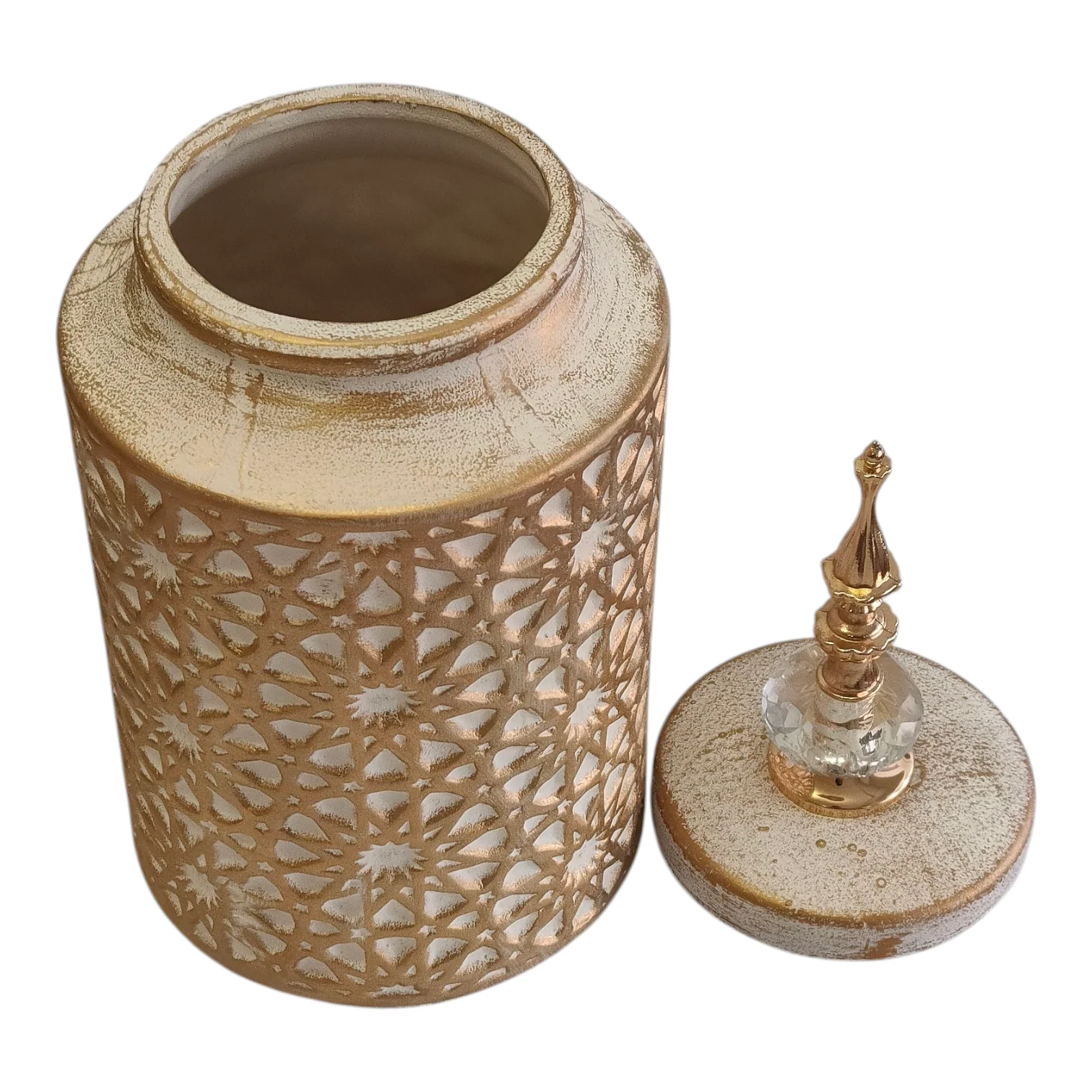 Jarrón Decorativo Árabe Dorado y Blanco con Tapa –37cm - Image 3