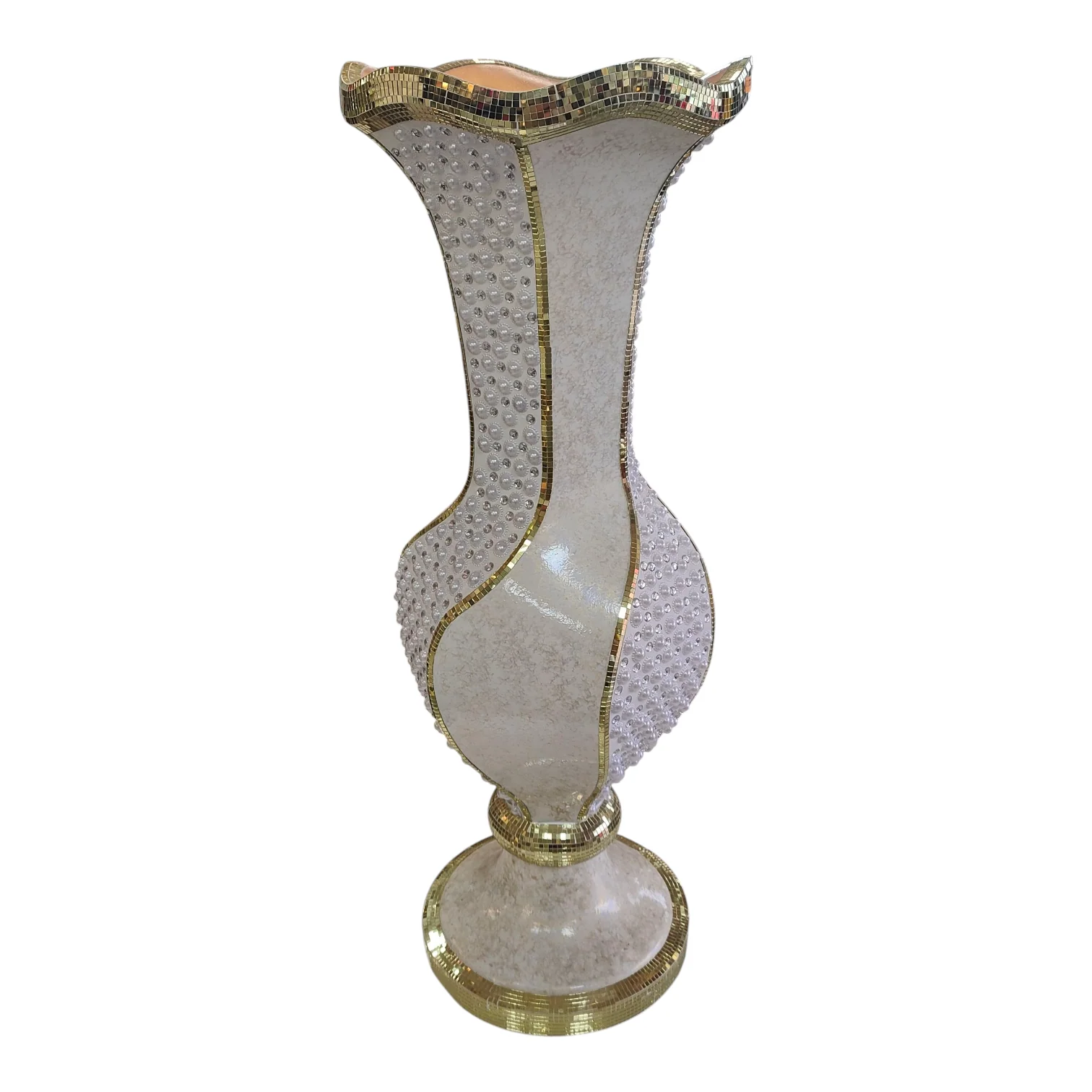 Jarrón Decorativo Blanco con Perlas y Borde Dorado – Estilo Elegante y Sofisticado 101 cm - Image 2