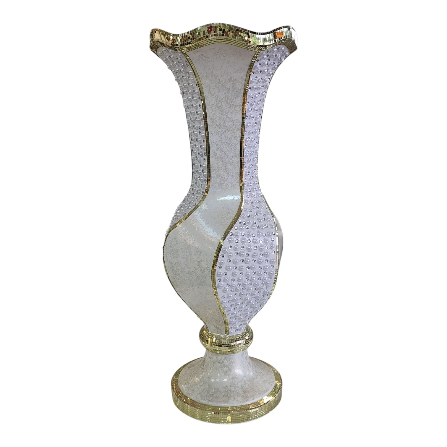 Jarrón Decorativo Blanco con Perlas y Borde Dorado – Estilo Elegante y Sofisticado 101 cm - Image 3