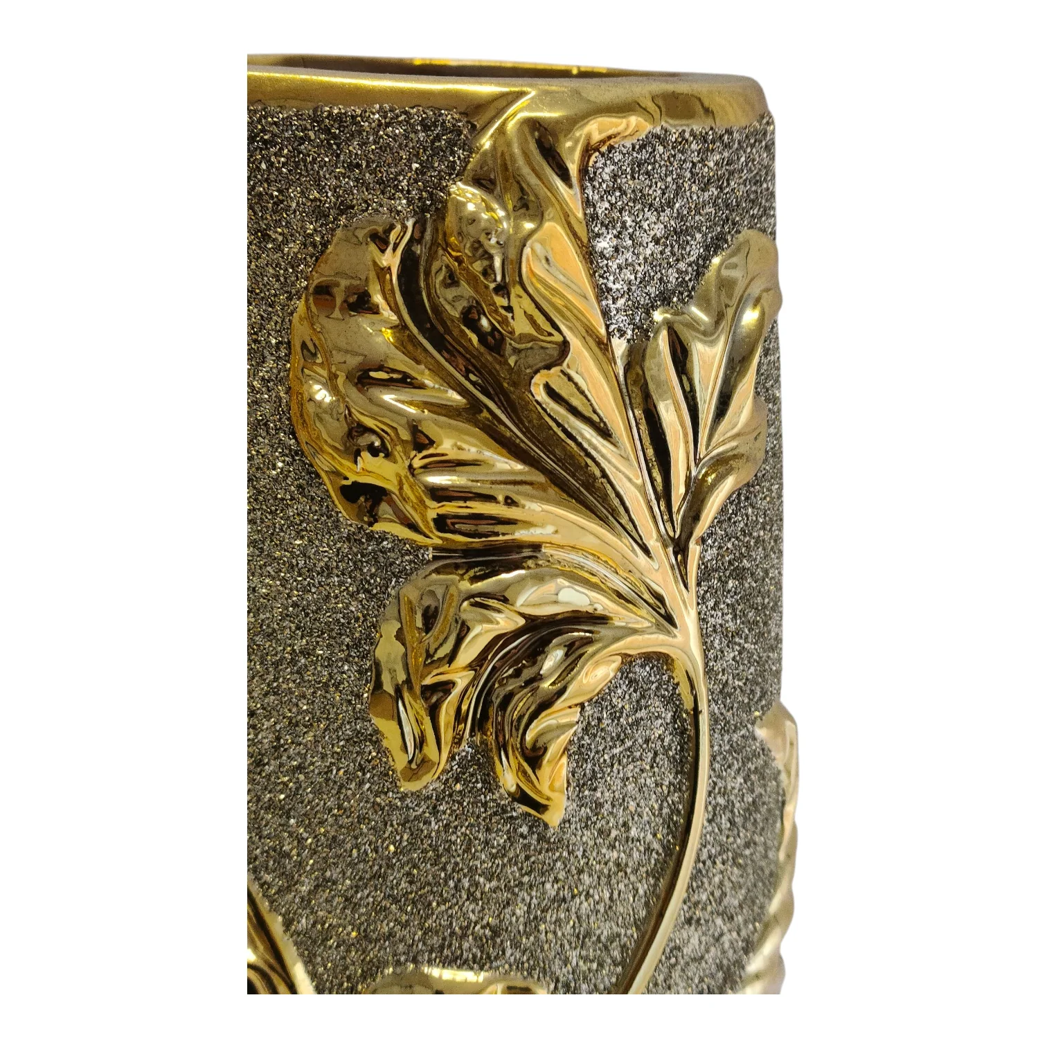 Jarrón Decorativo Alto Dorado con Hojas en Relieve – Estilo Lujo - Image 2