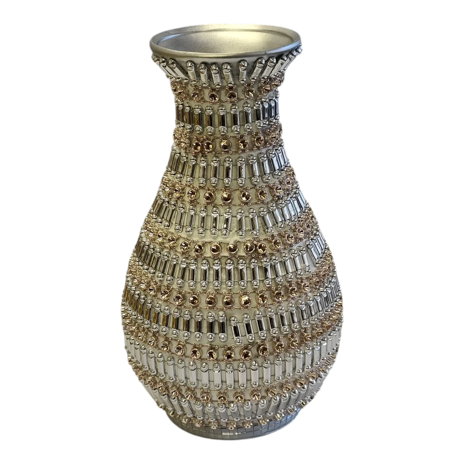 Jarrón Decorativo de Lujo Plateado con Detalles Dorados – 27 cm - Image 2