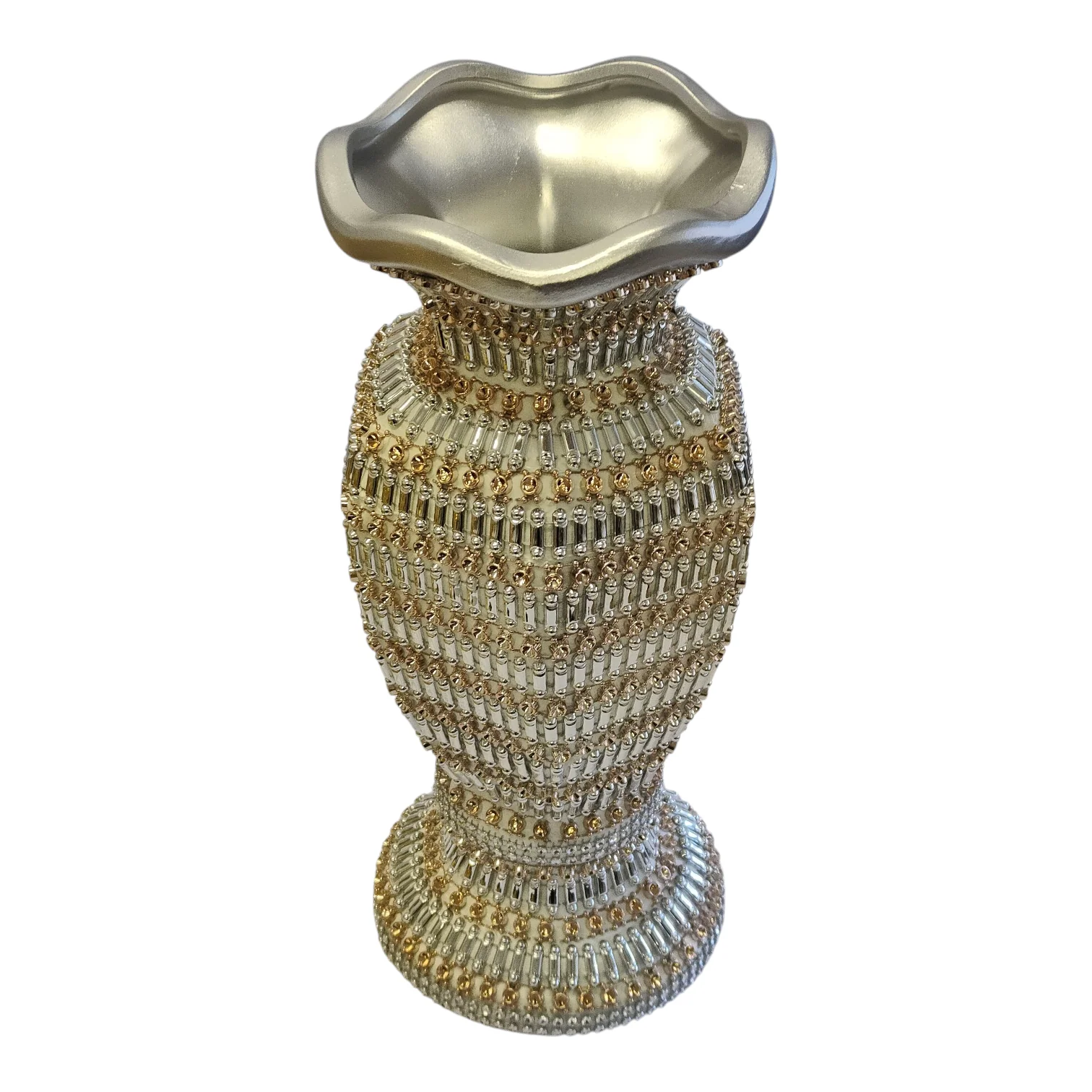 Jarrón Decorativo de Lujo Plateado con Detalles Dorados – 41 cm - Image 3