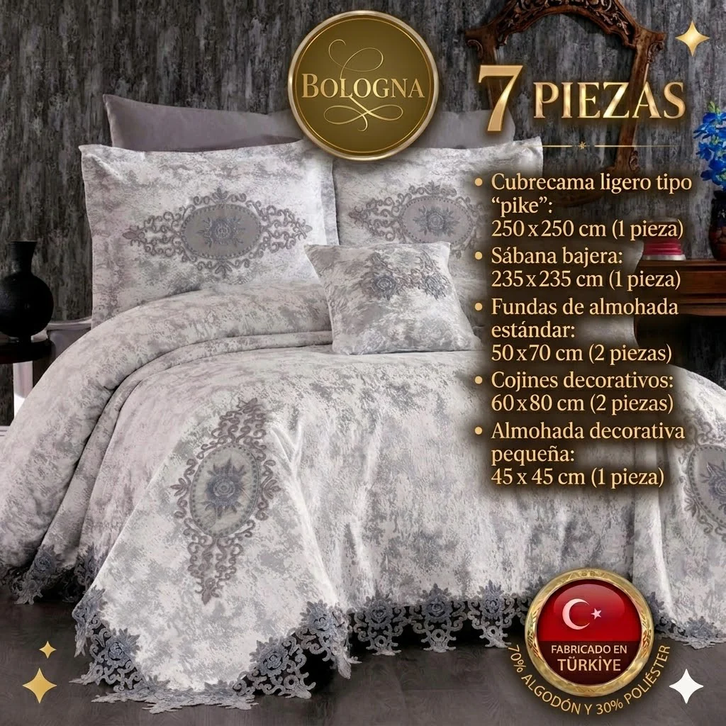 Juego de Cama de Lujo "Bologna" – Elegancia Clásica con Bordados en Relieve - COLOR GRIS