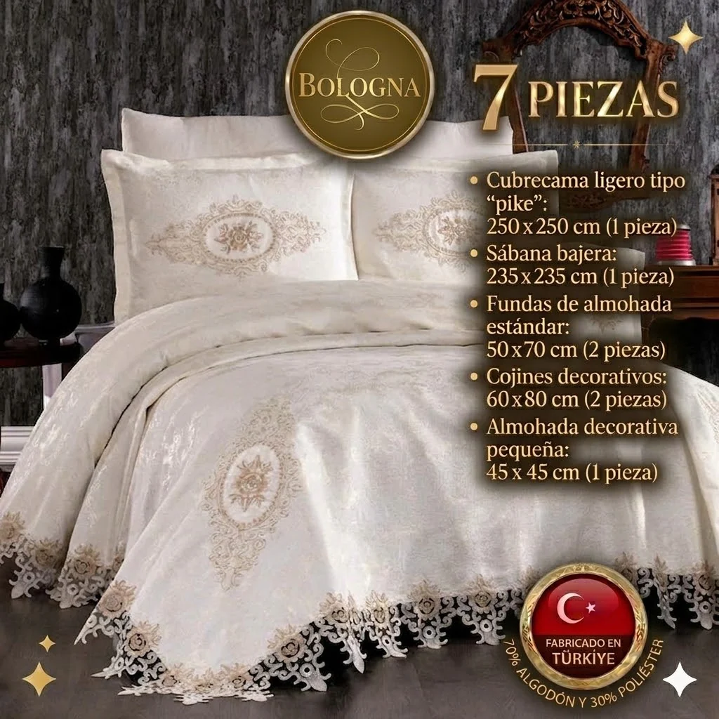 Juego de Cama de Lujo "Bologna" – Elegancia Clásica con Bordados en Relieve - COLOR CREMA