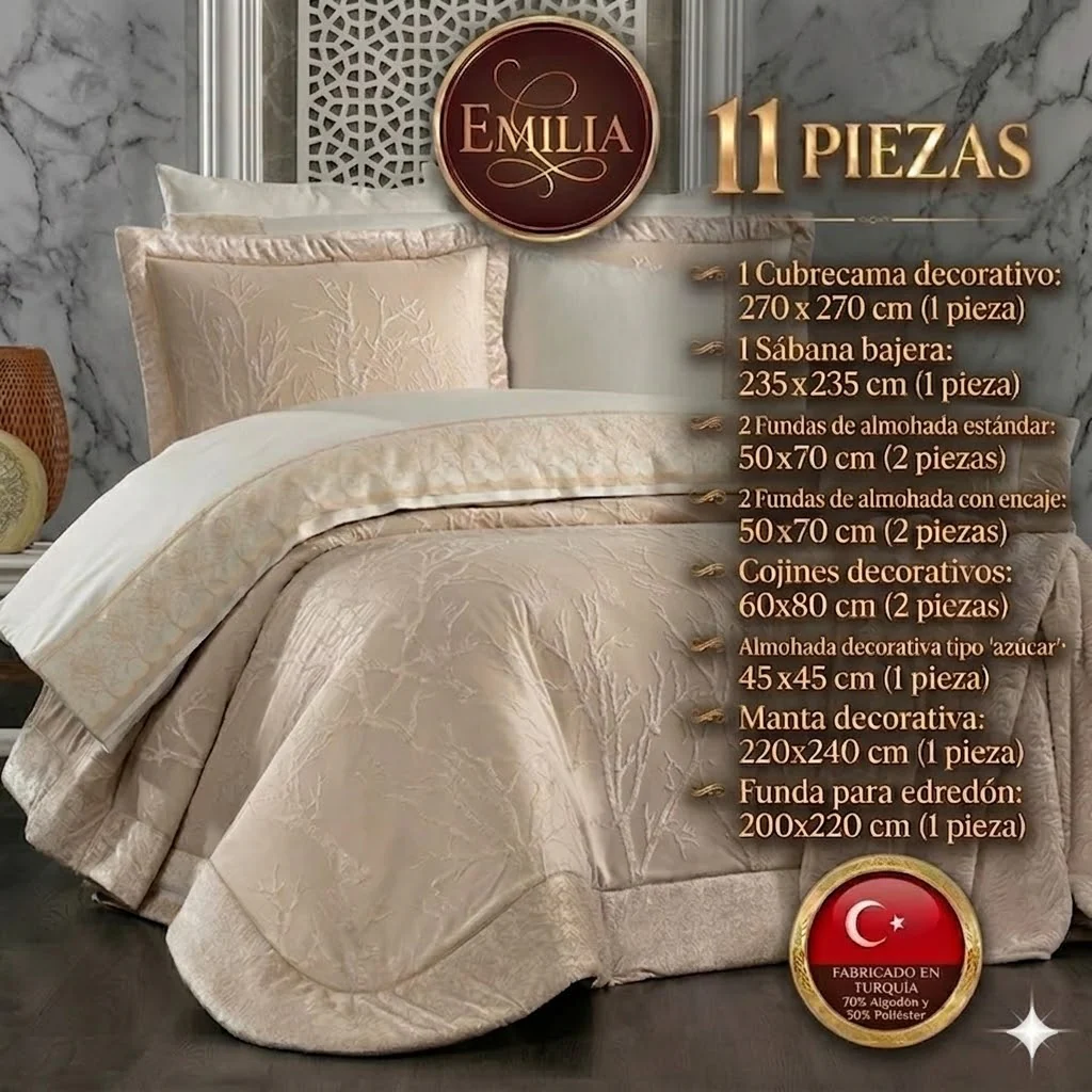 Juego de Cama para Ajuar "Emilia" – Elegancia y Sofisticación en tu Dormitorio - COLOR CAPUCHINO